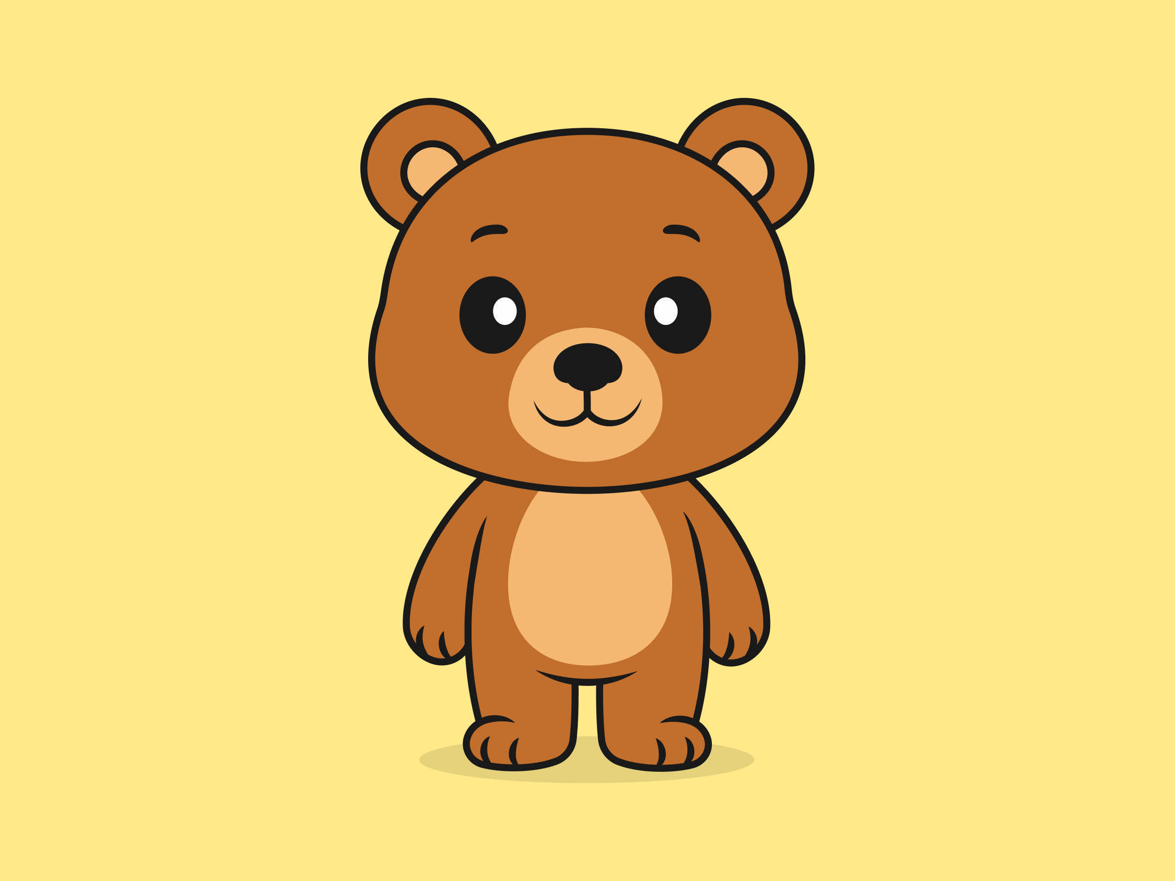Cute Bear Standing Front View – Flat Vector Cartoon Illustration of a Bear Character, Isolated Icon Concept