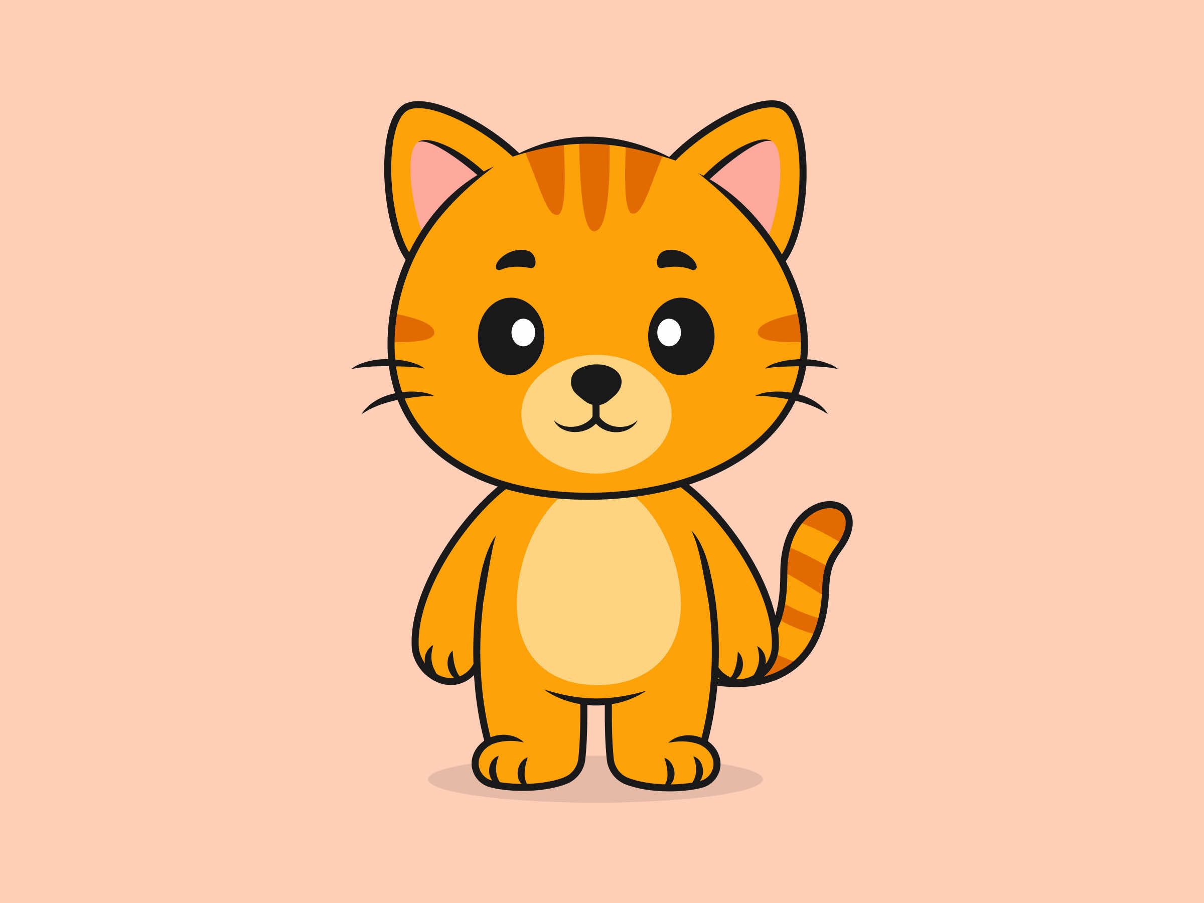 Cute Cat Standing Front View – Flat Vector Cartoon Illustration of a Cat Character