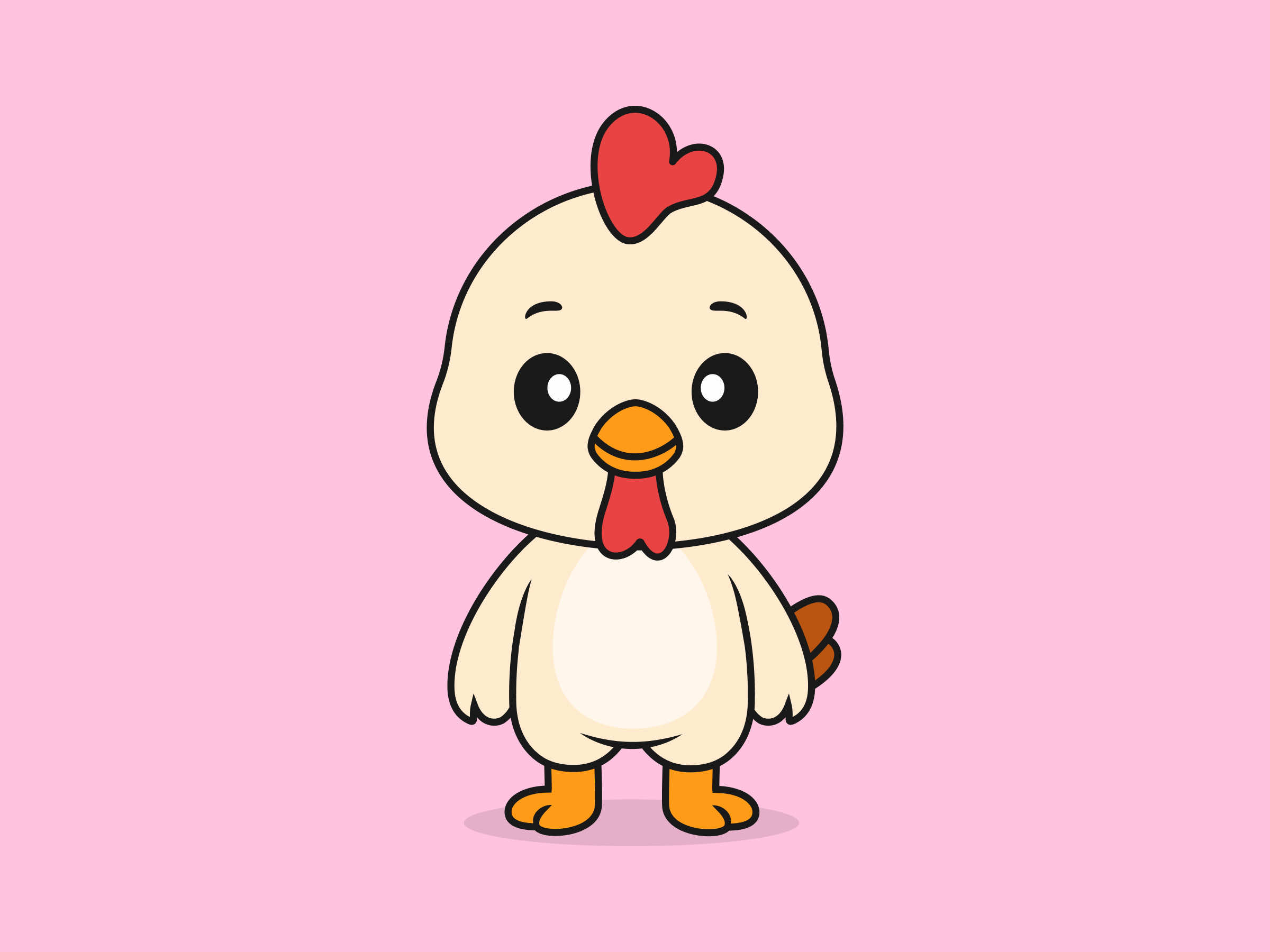 Cute Chicken Standing Front View – Flat Vector Cartoon Illustration of a Chicken Character