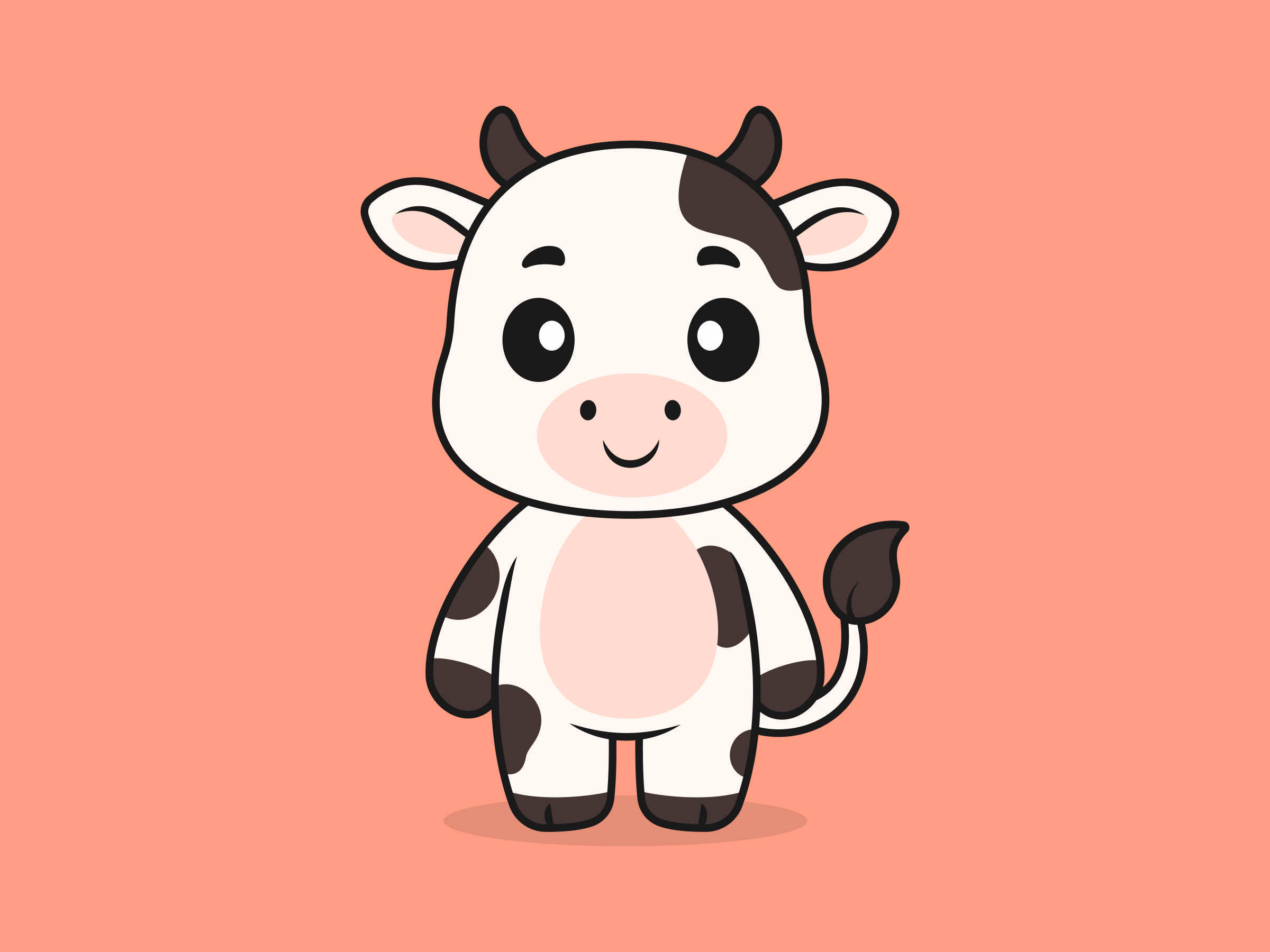Cute Cow Standing Front View – Flat Vector Cartoon Illustration of a Cow Character