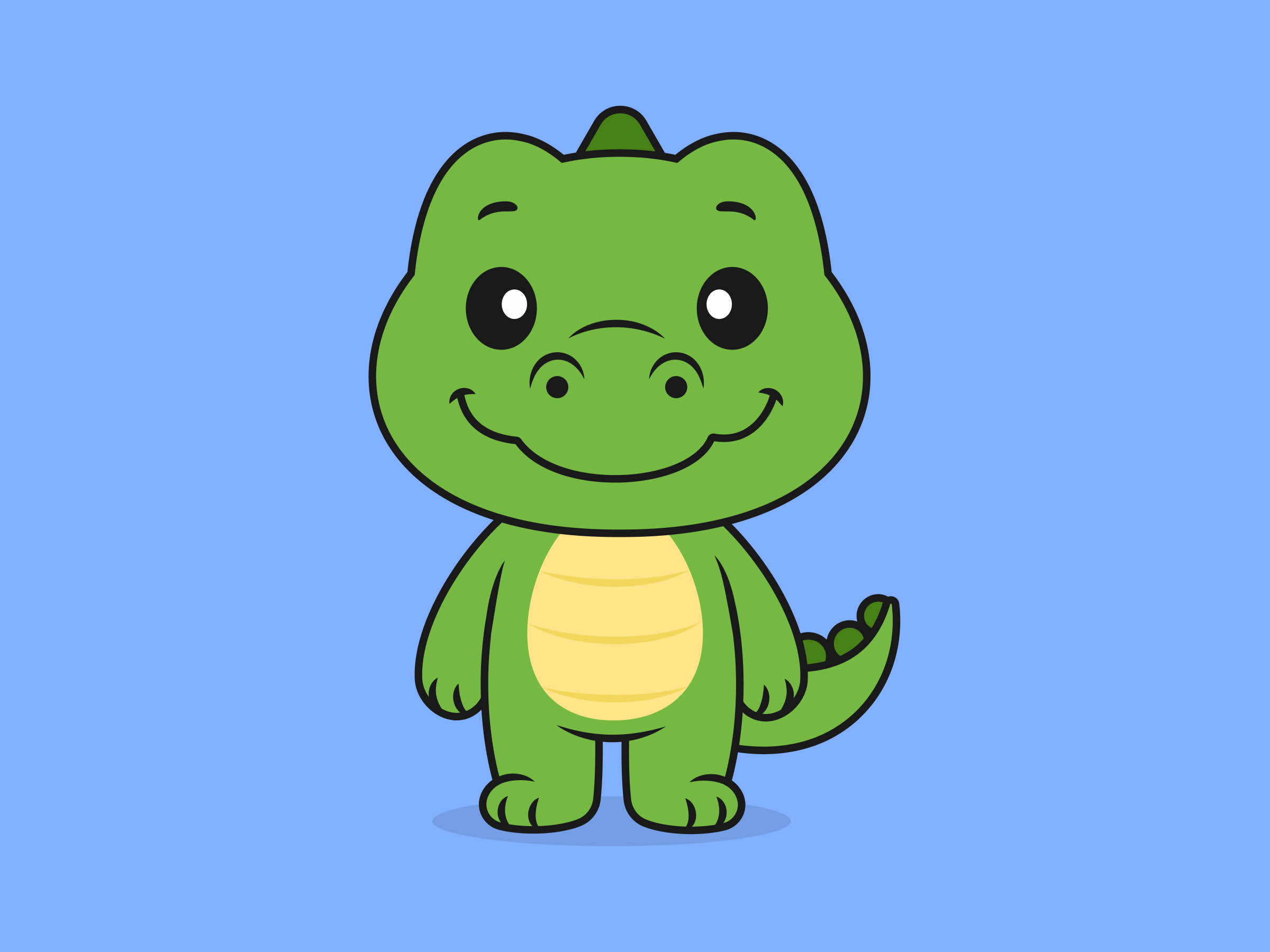Cute Crocodile Standing Front View – Flat Vector Cartoon Illustration of a Crocodile Character