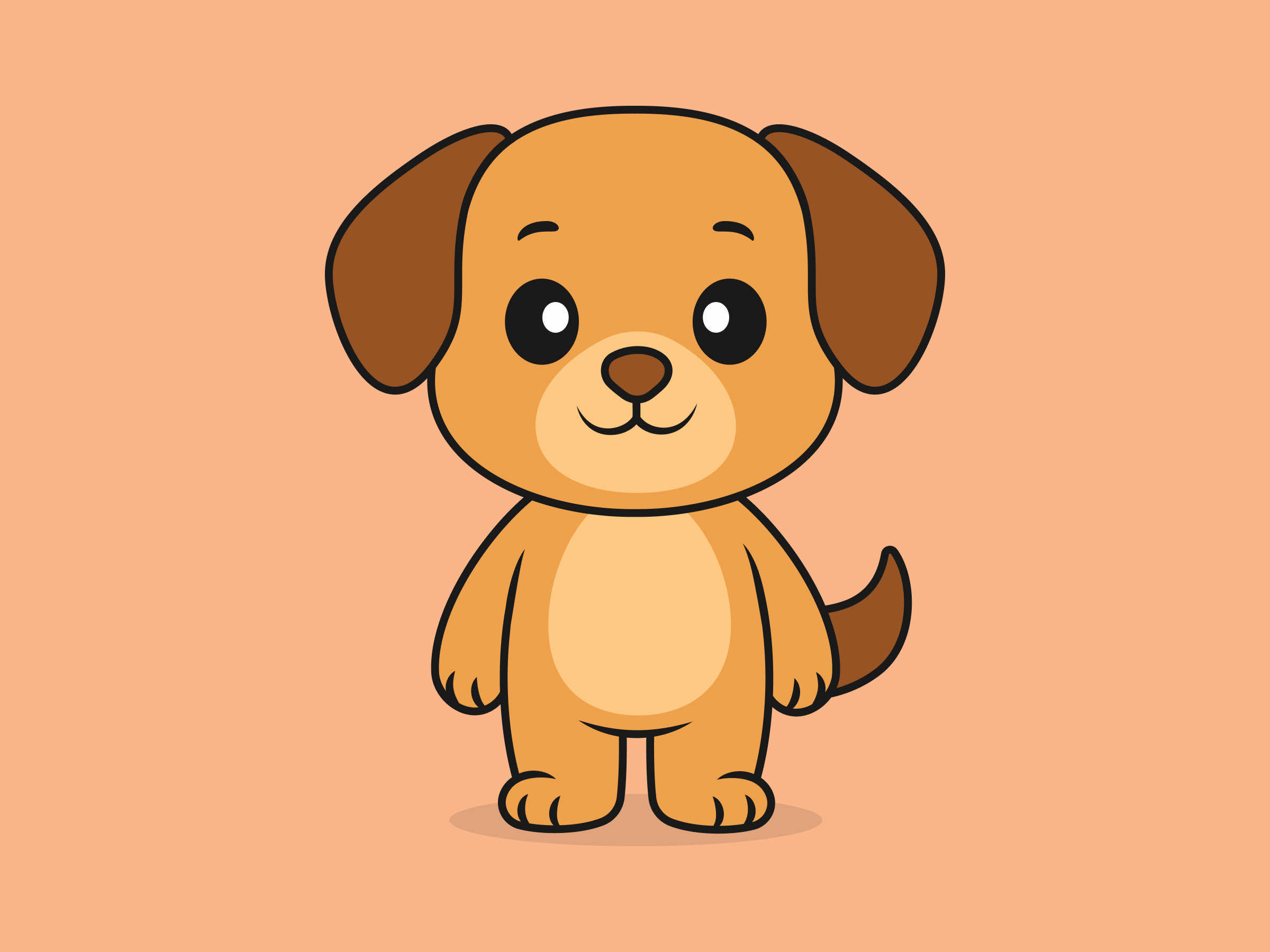 Cute Dog Standing Front View – Flat Vector Cartoon Illustration of a Dog Character