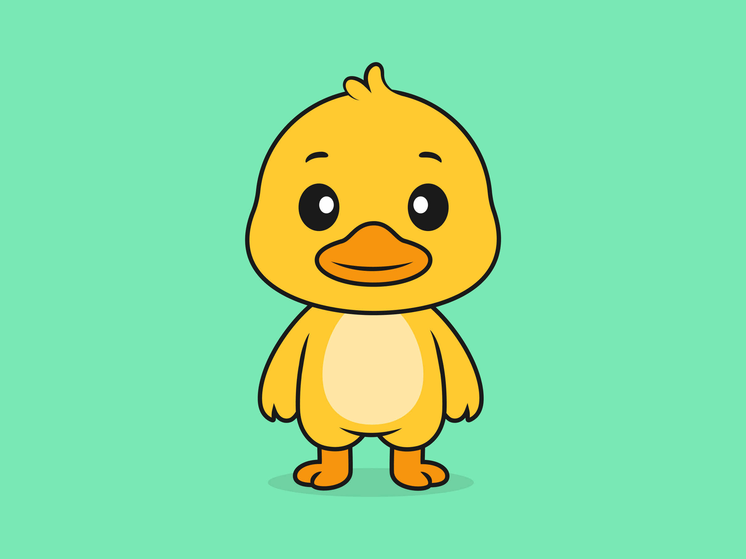 Cute Duck Standing Front View – Flat Vector Cartoon Illustration of a Duck Character
