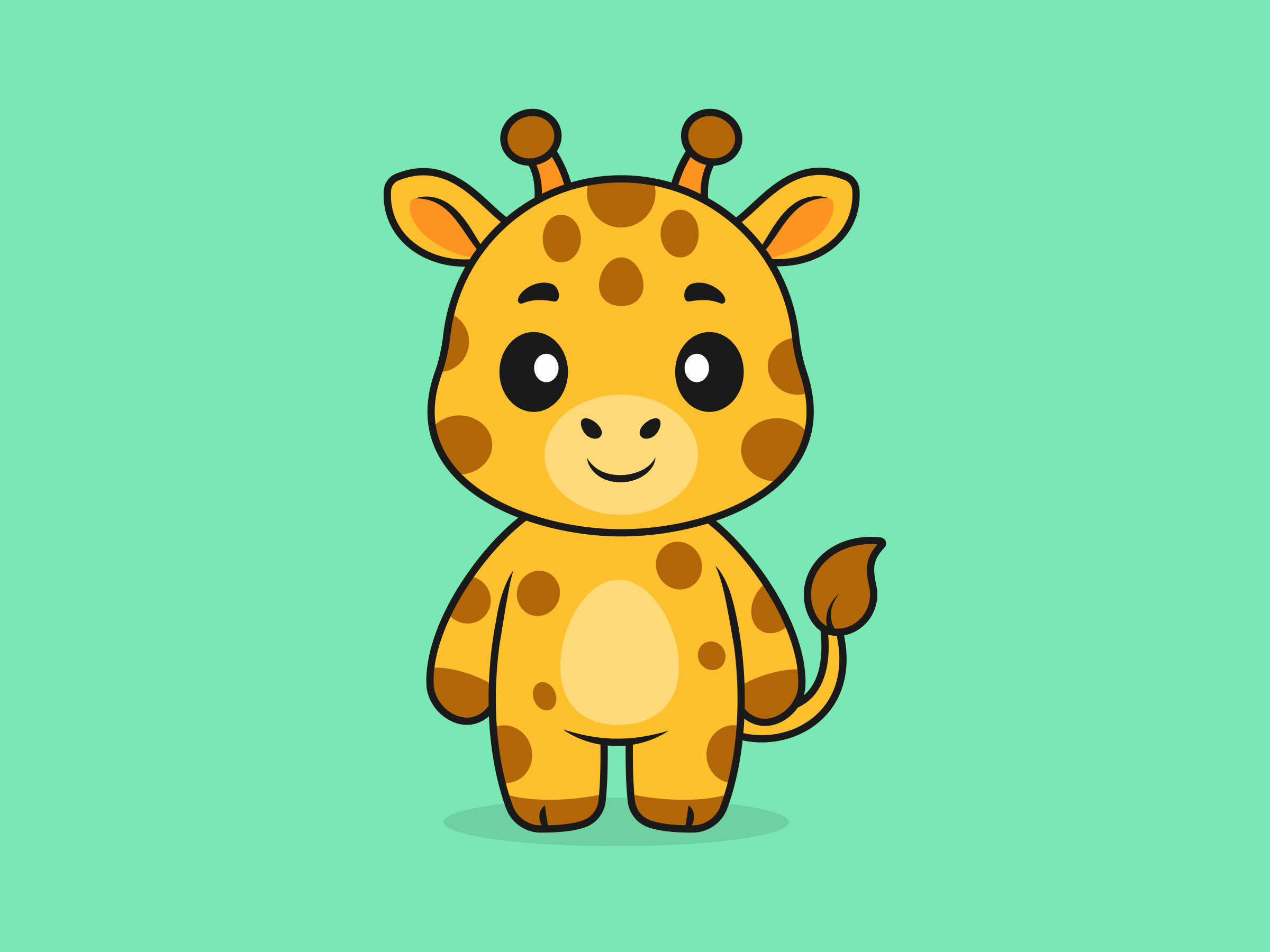Cute Giraffe Standing Front View – Flat Vector Cartoon Illustration of a Giraffe Character
