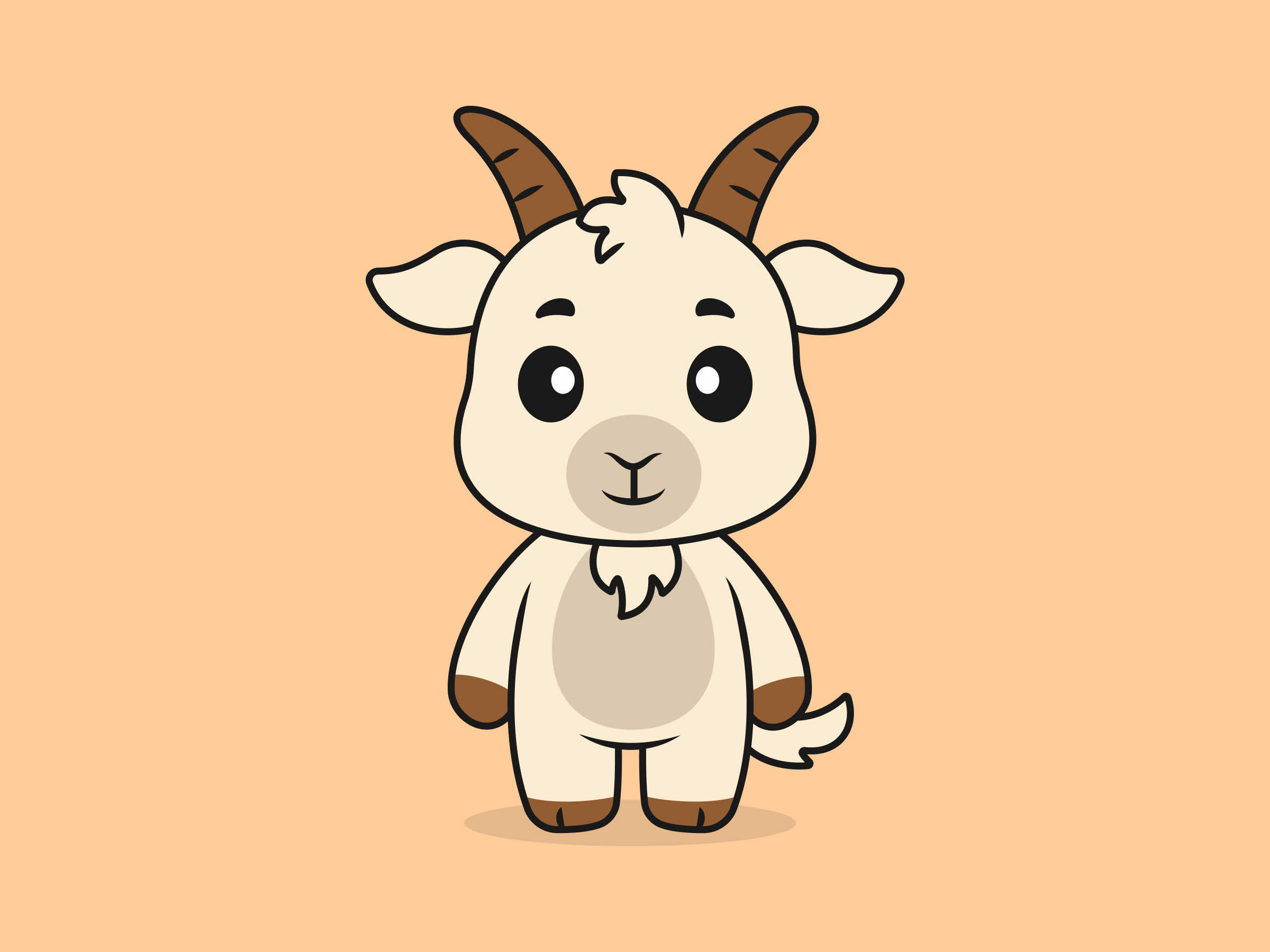 Cute Goat Standing Front View – Flat Vector Cartoon Illustration of a Goat Character