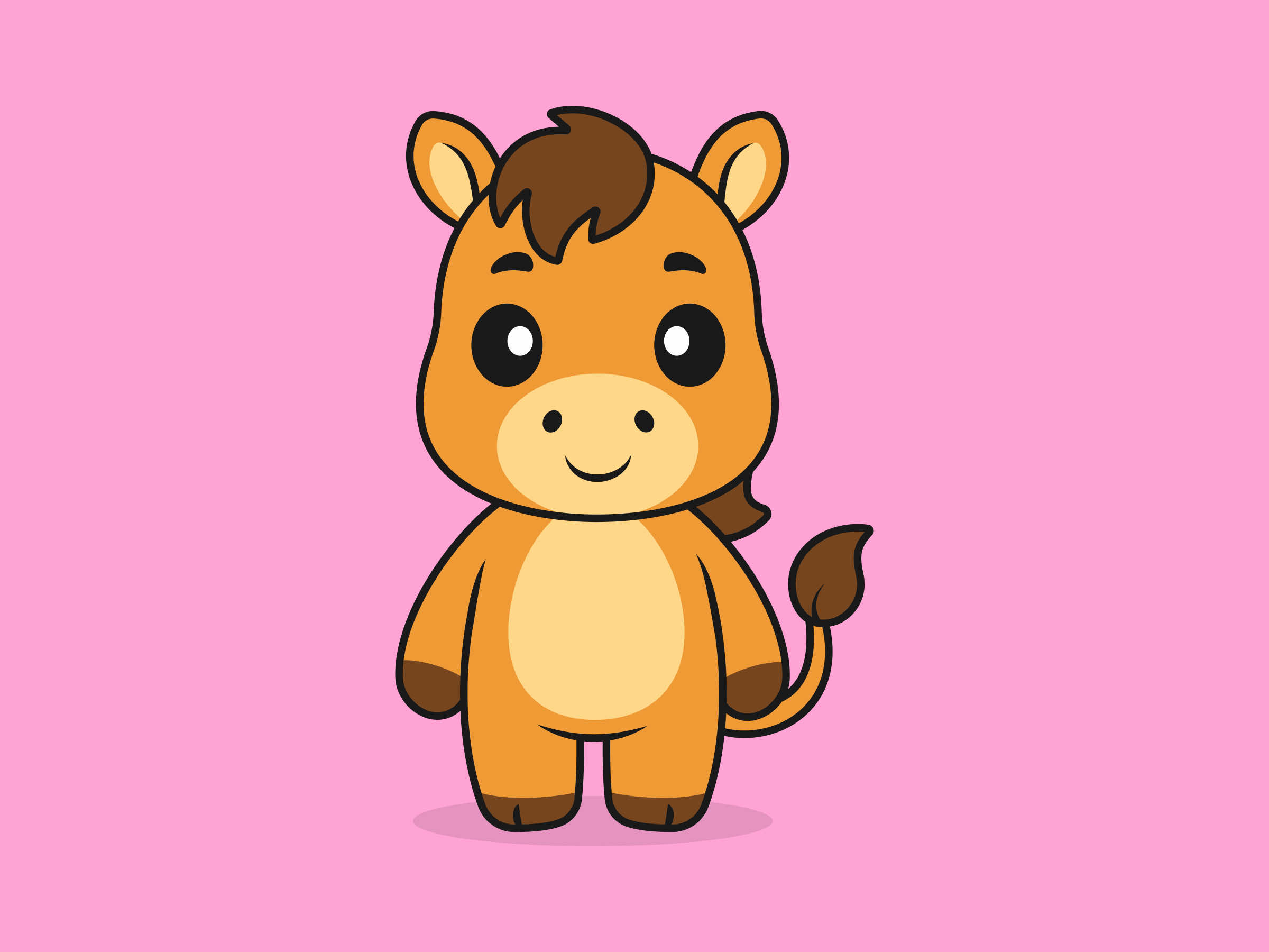 Cute Horse Standing Front View – Flat Vector Cartoon Illustration of a Horse Character