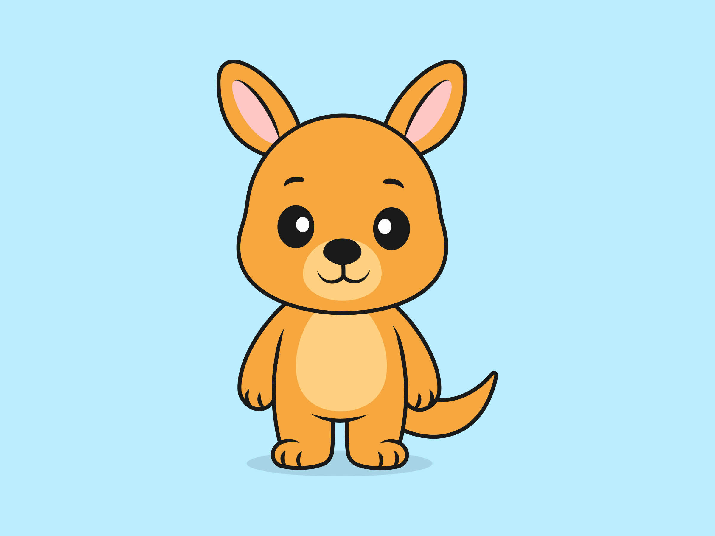 Cute Kangaroo Standing Front View – Flat Vector Cartoon Illustration of a Kangaroo Character