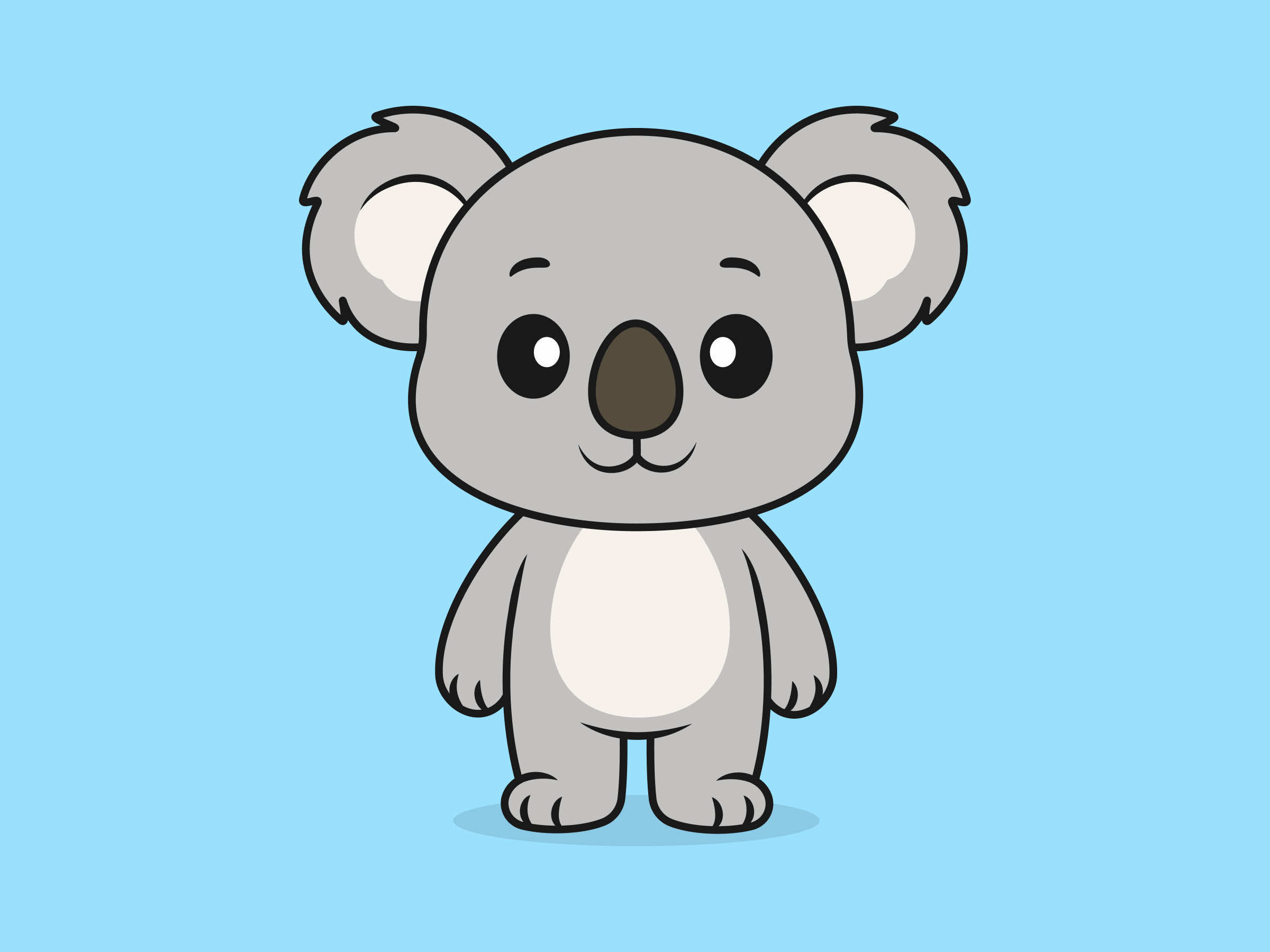 Cute Koala Standing Front View – Flat Vector Cartoon Illustration of a Koala Character