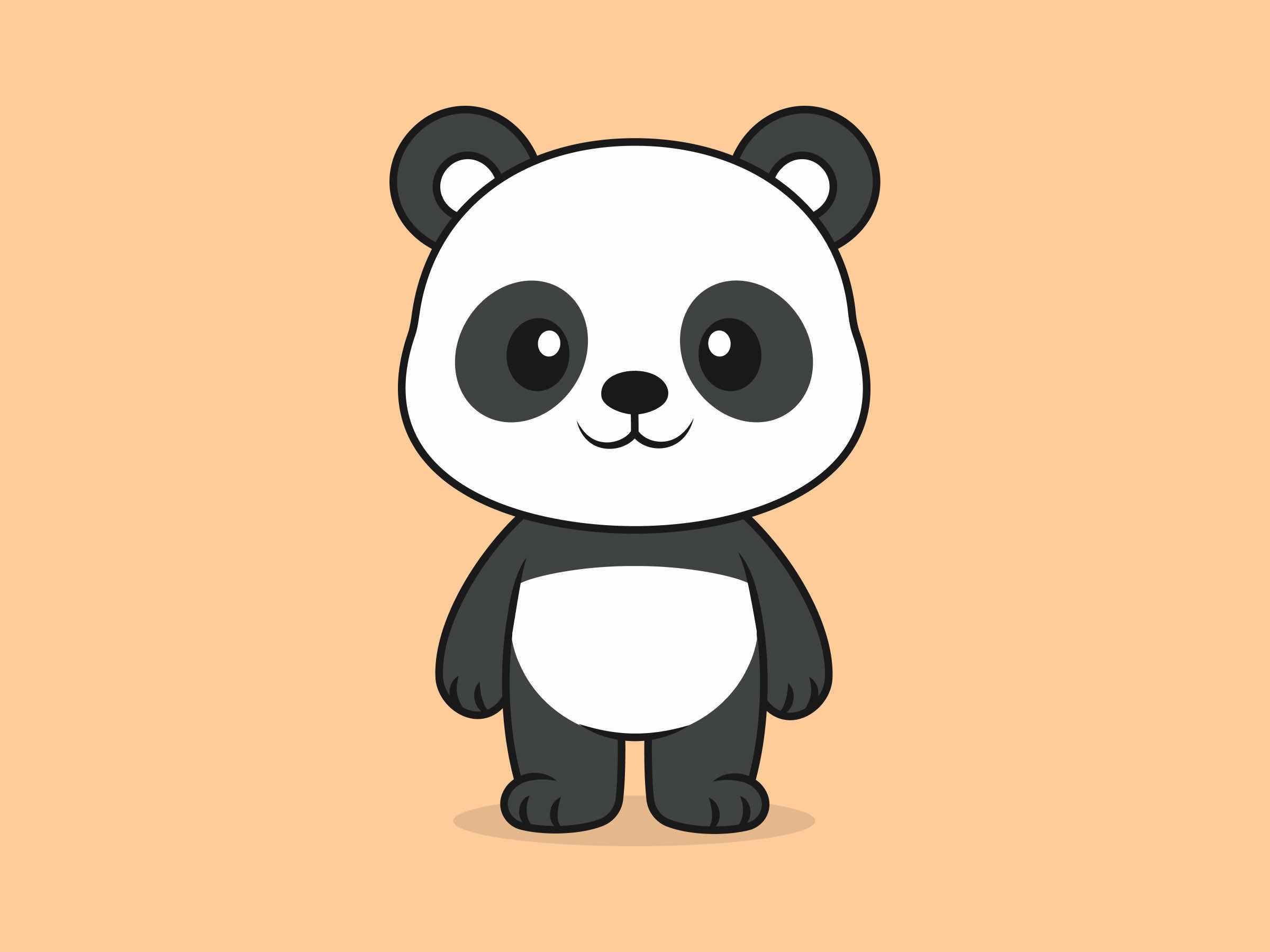 Cute Panda Standing Front View – Flat Vector Cartoon Illustration of a Panda Character