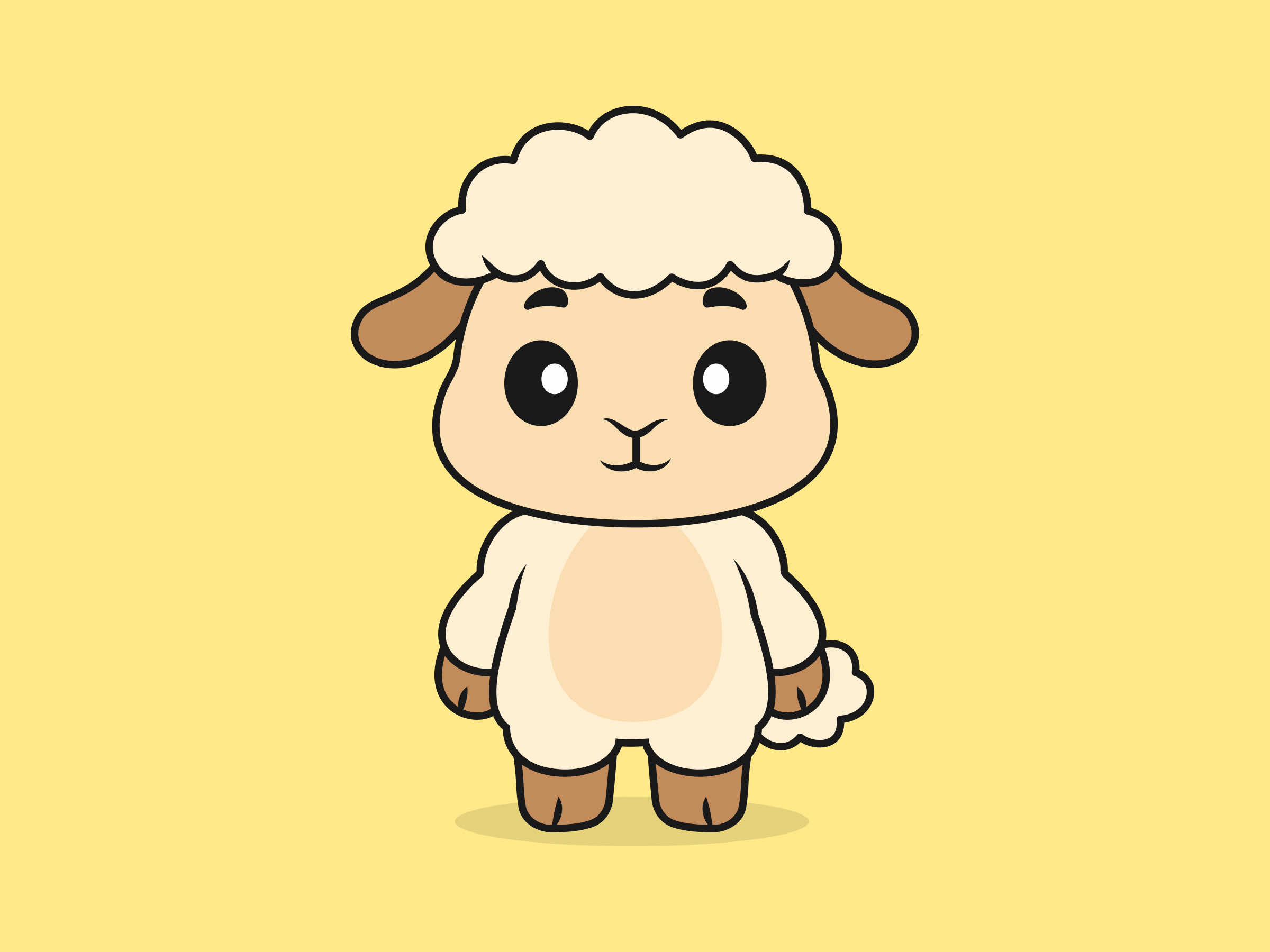 Cute Sheep Standing Front View – Flat Vector Cartoon Illustration of a Sheep Character