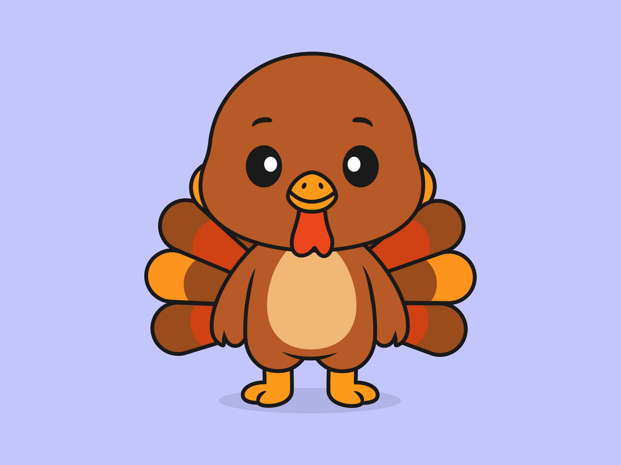 Cute Turkey Standing Front View – Flat Vector Cartoon Illustration of a Turkey Character