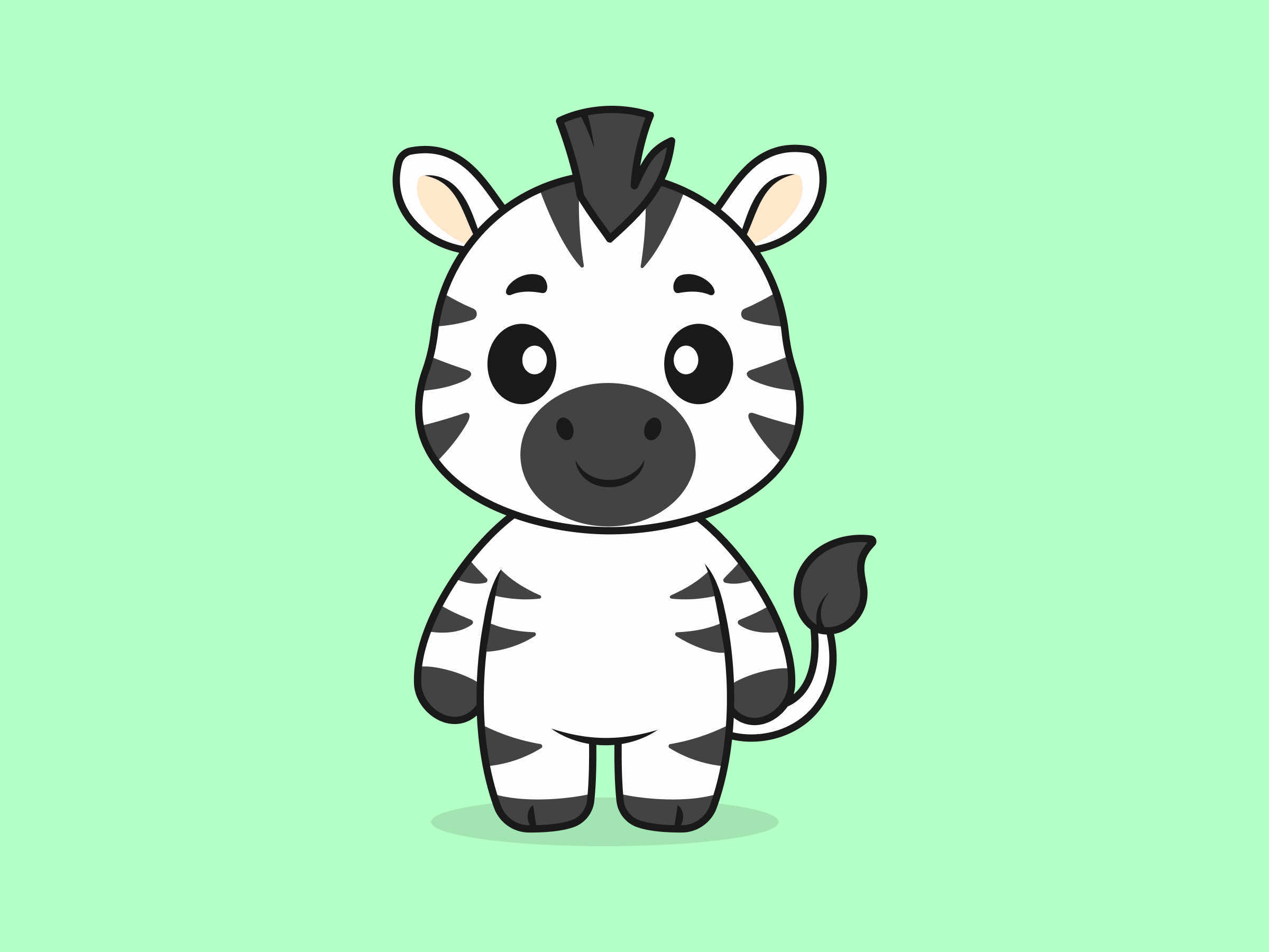 Cute Zebra Standing Front View – Flat Vector Cartoon Illustration of a Zebra Character