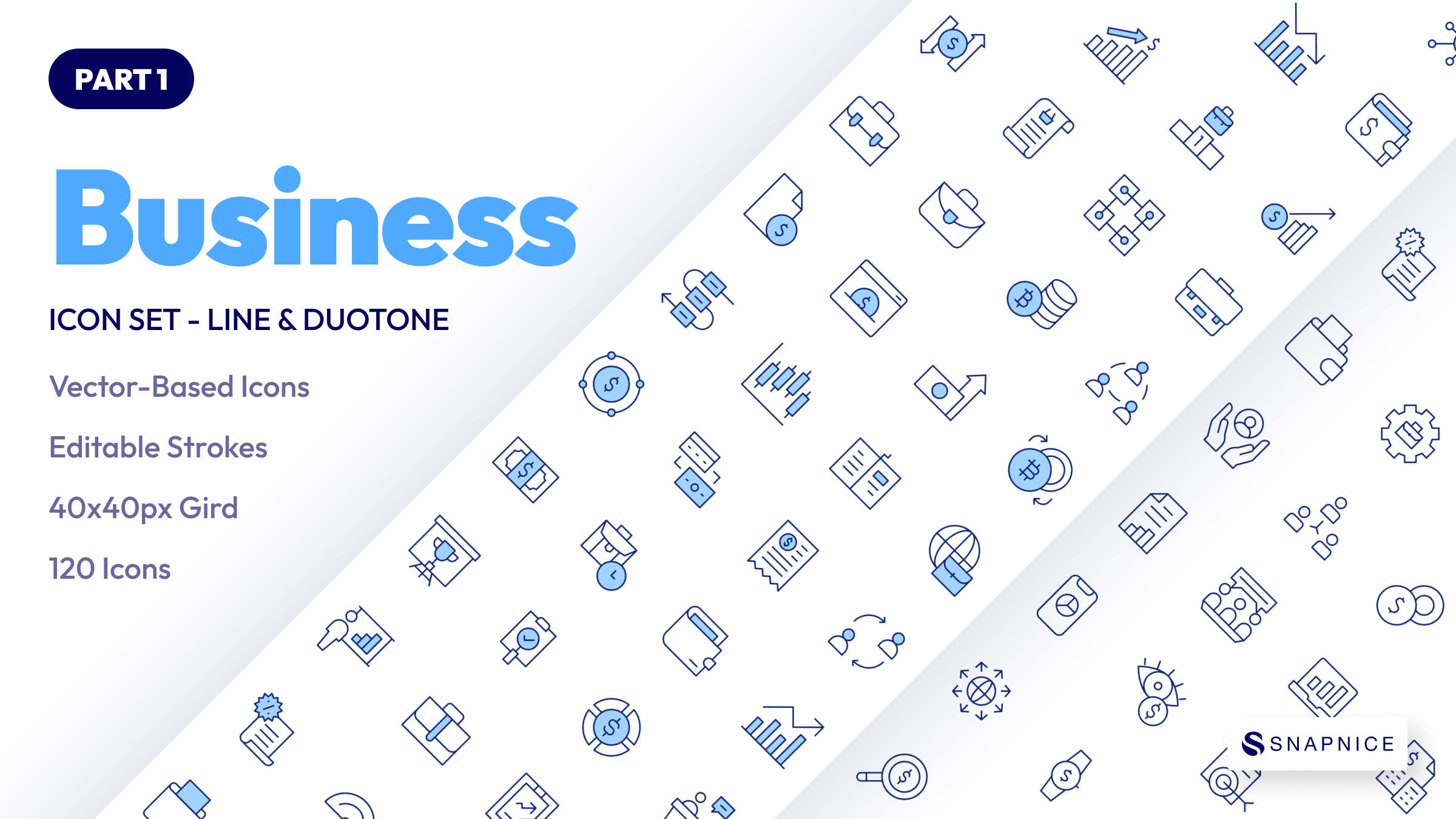 Business Icon Set. Duotone & Line Style. Part 1 2