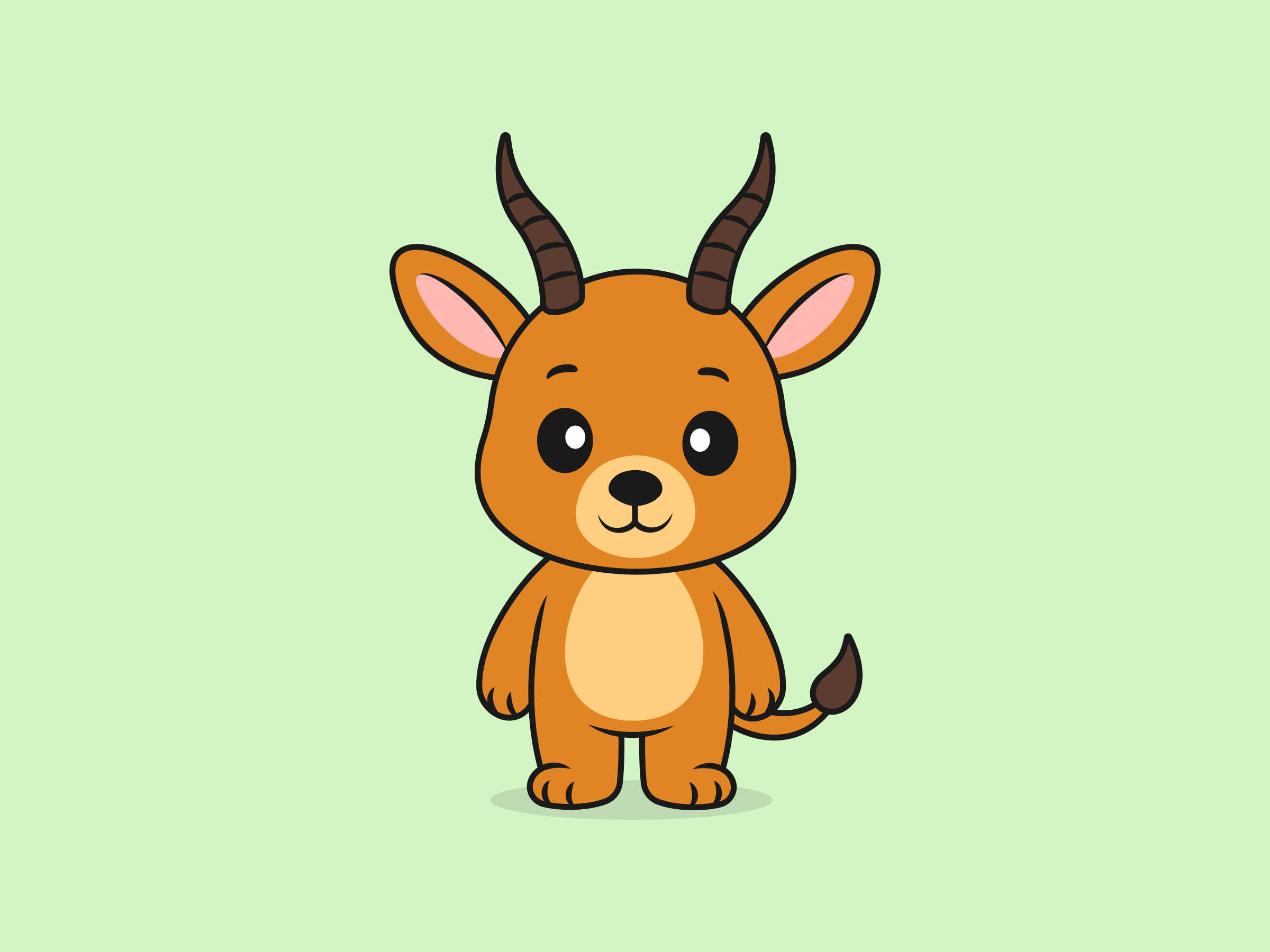Cute Antelope Standing Front View – Flat Vector Cartoon Illustration of a Antelope Character, Isolated Icon Concept