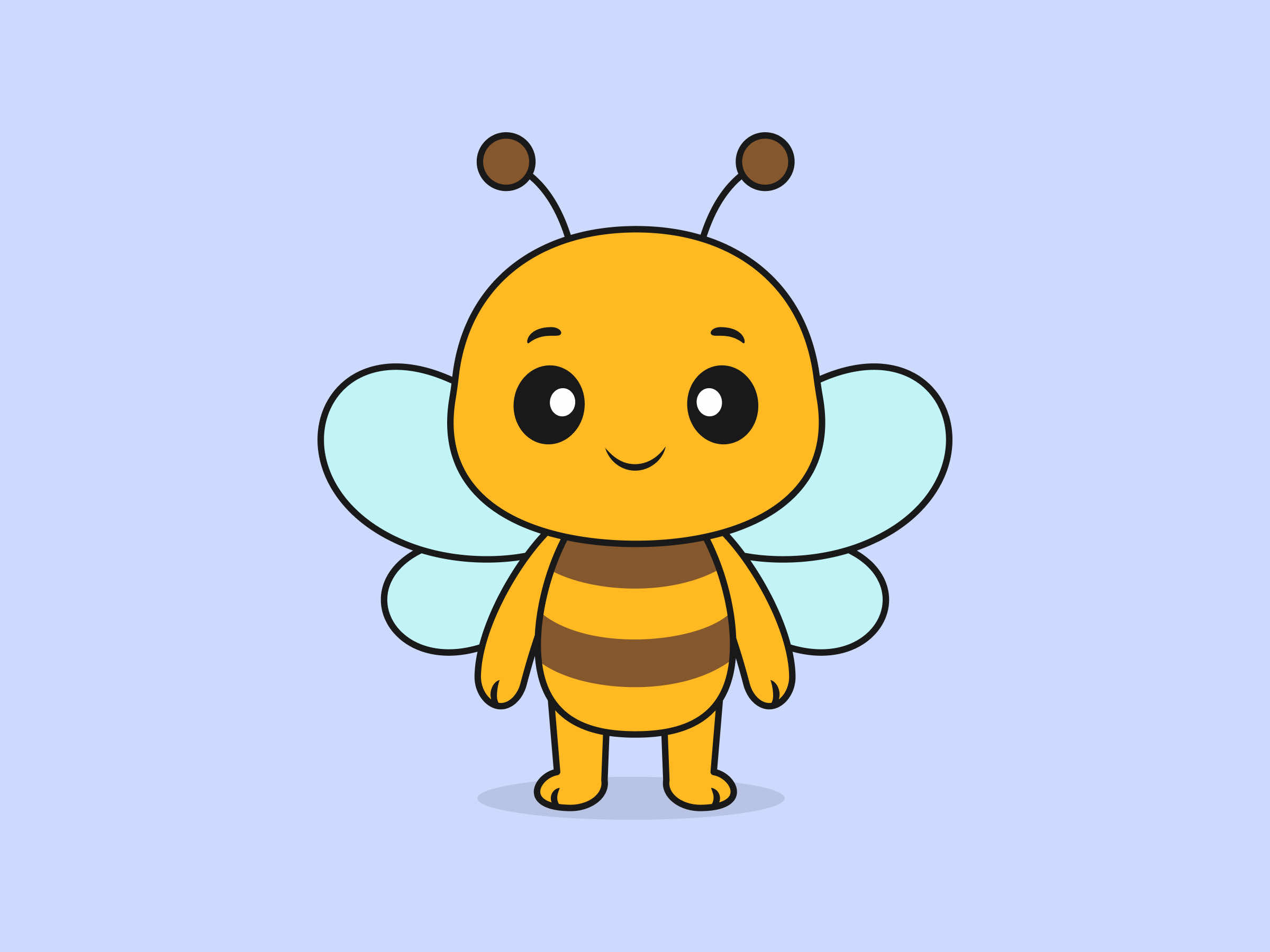 Cute Bee Standing Front View – Flat Vector Cartoon Illustration of a Bee Character, Isolated Icon Concept