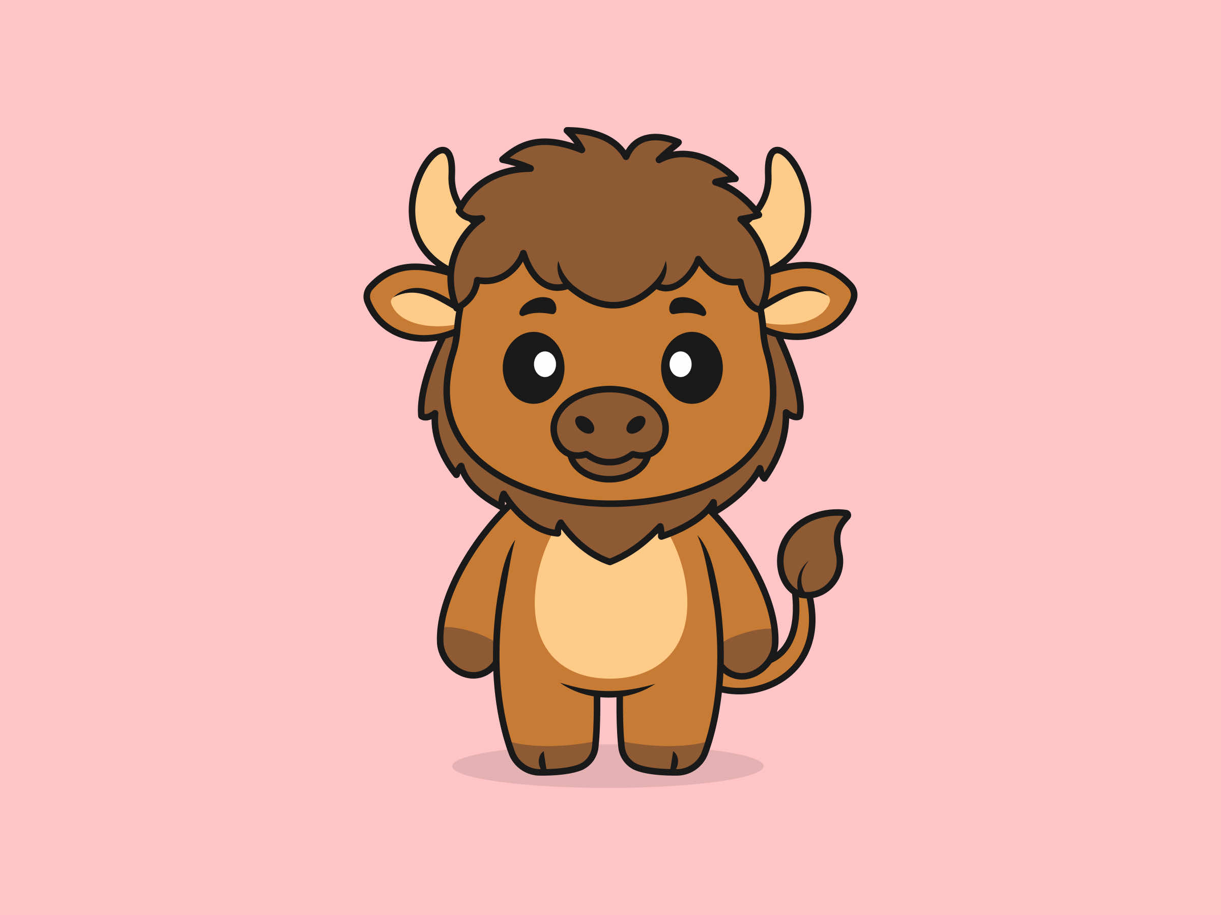 Cute Bison Standing Front View – Flat Vector Cartoon Illustration of a Bison Character, Isolated Icon Concept