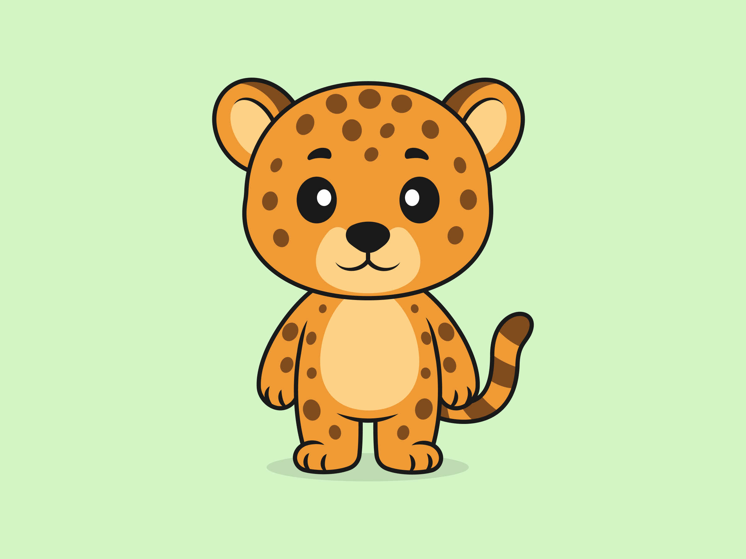 Cute Cheetah Standing Front View – Flat Vector Cartoon Illustration of a Cheetah Character, Isolated Icon Concept