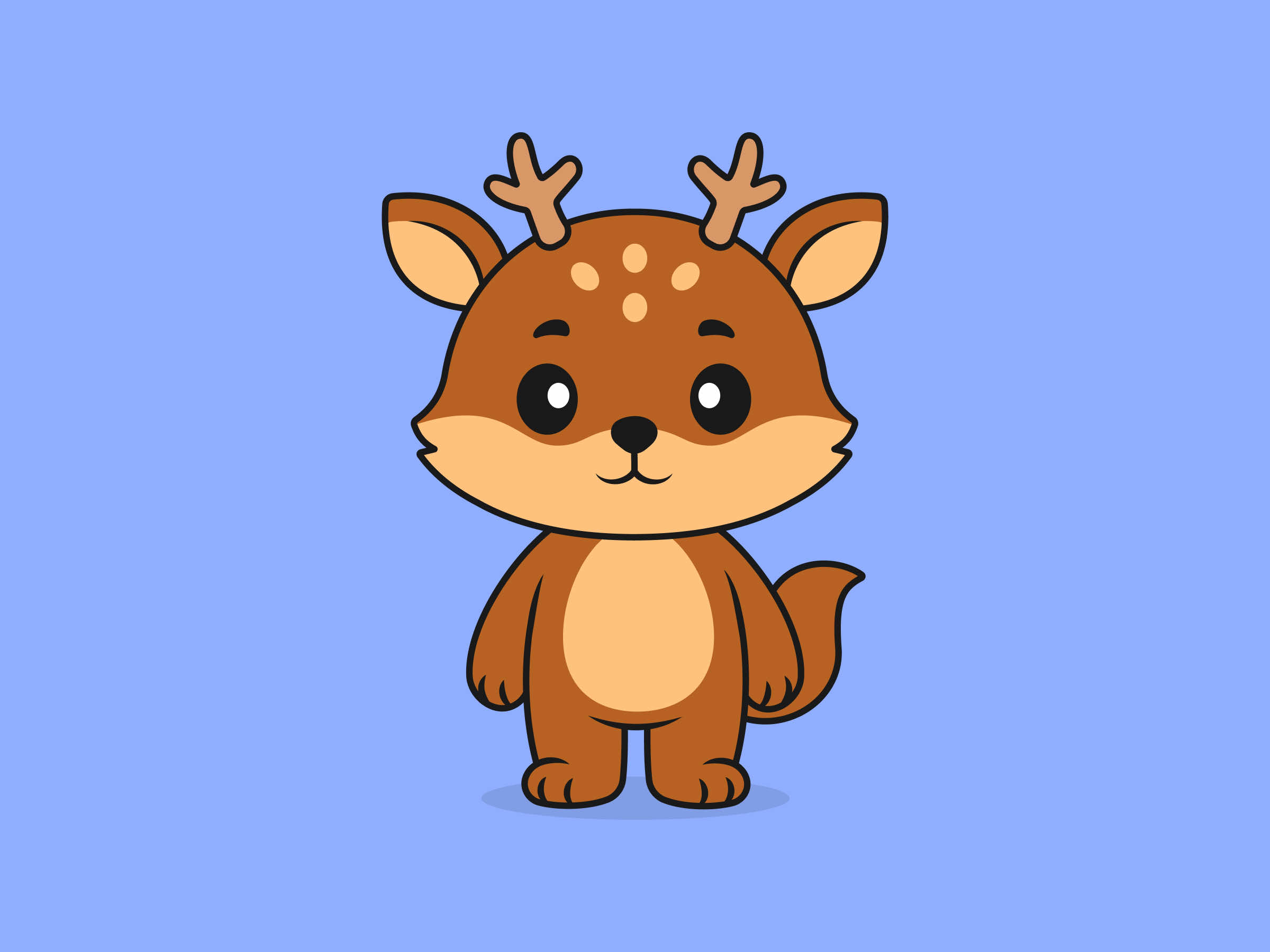 Cute Deer Standing Front View – Flat Vector Cartoon Illustration of a Deer Character, Isolated Icon Concept
