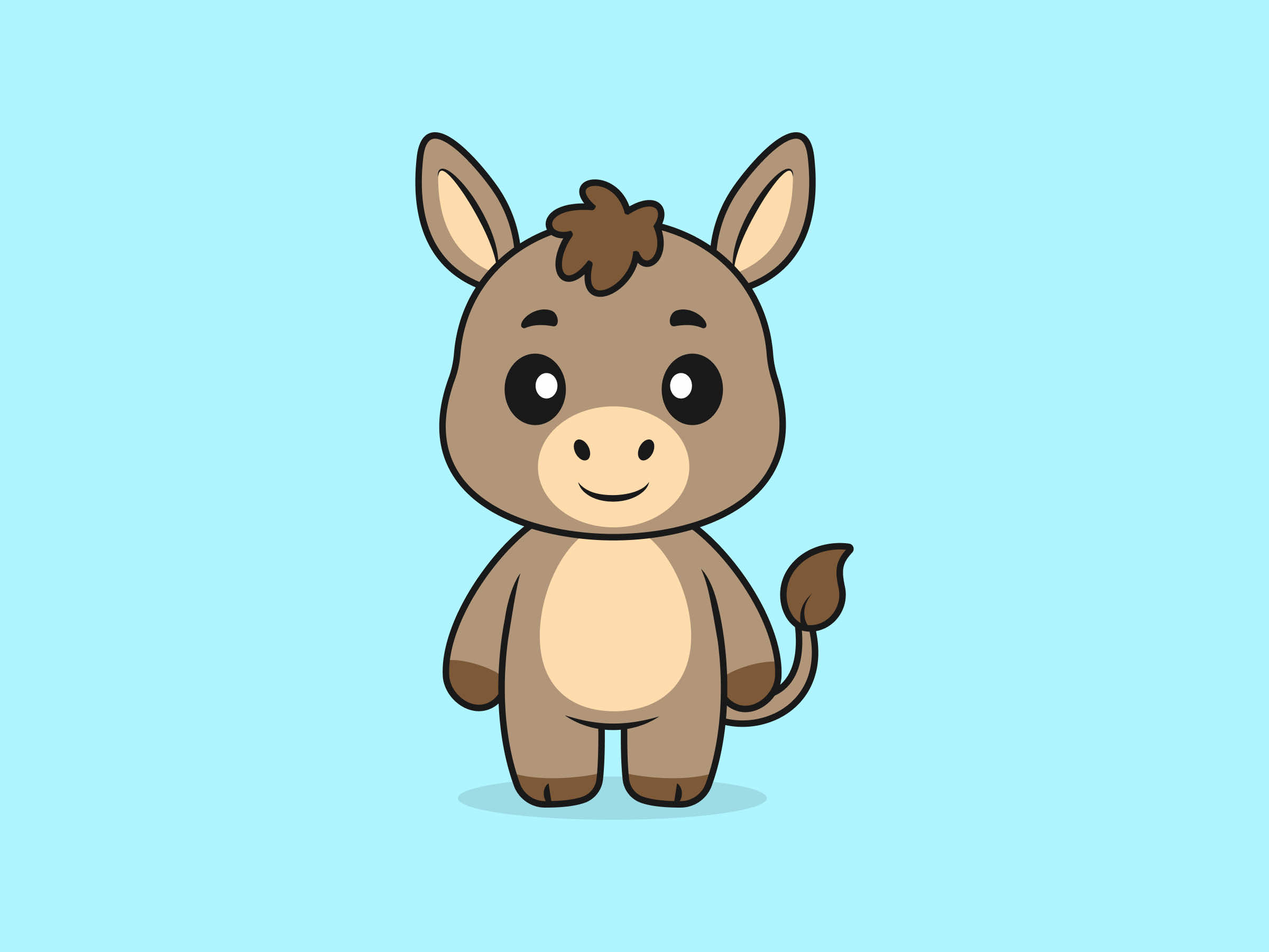 Cute Donkey Standing Front View – Flat Vector Cartoon Illustration of a Donkey Character, Isolated Icon Concept