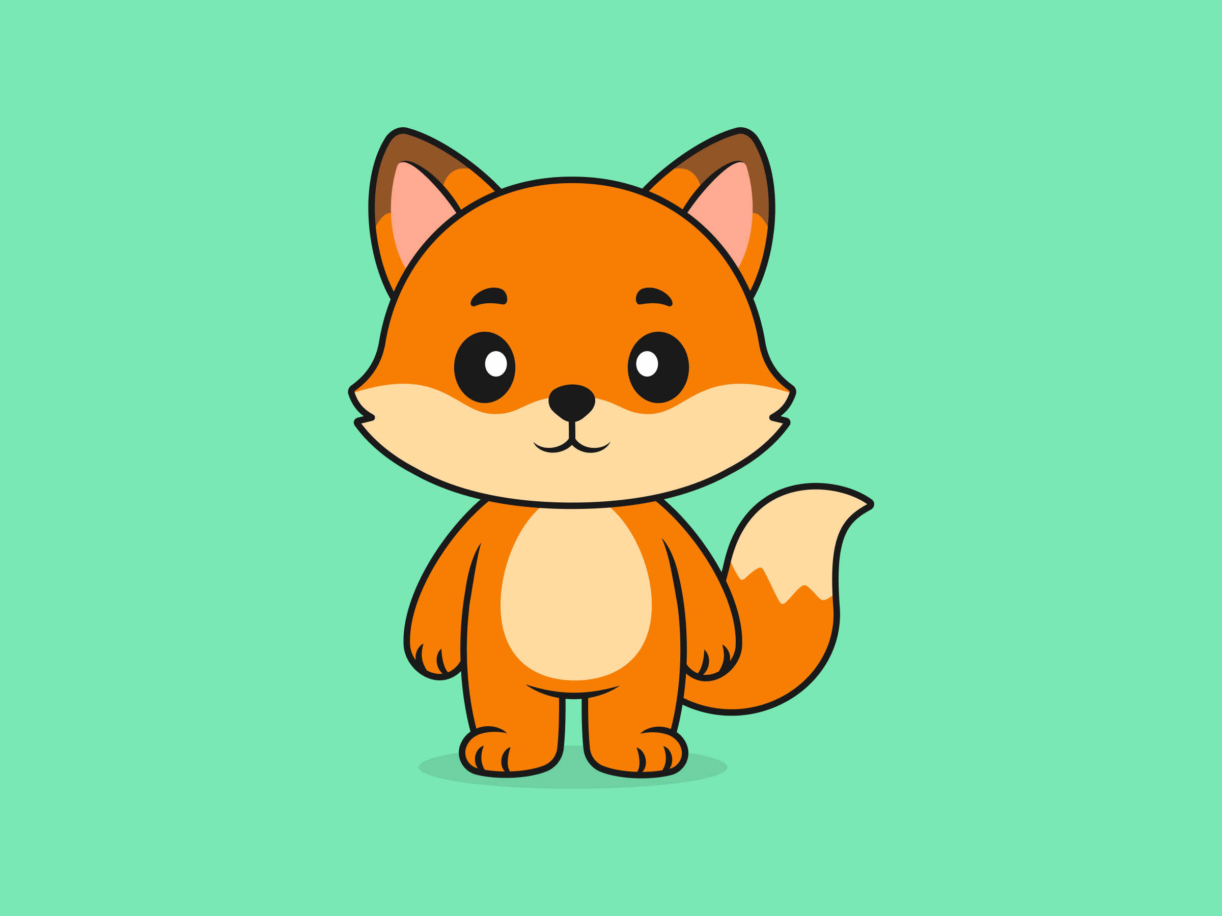 Cute Fox Standing Front View – Flat Vector Cartoon Illustration of a Fox Character, Isolated Icon Concept