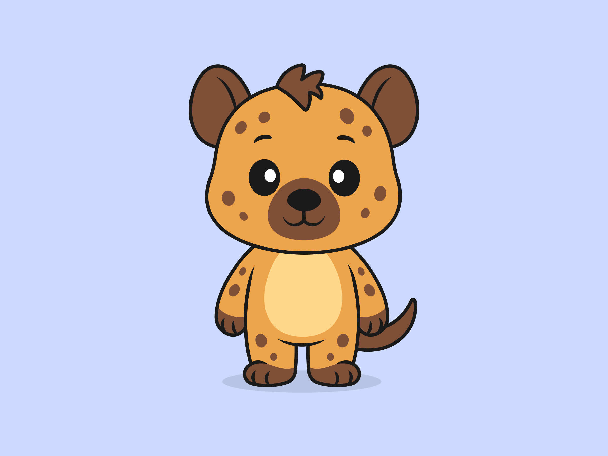 Cute Hyena Standing Front View – Flat Vector Cartoon Illustration of a Hyena Character, Isolated Icon Concept
