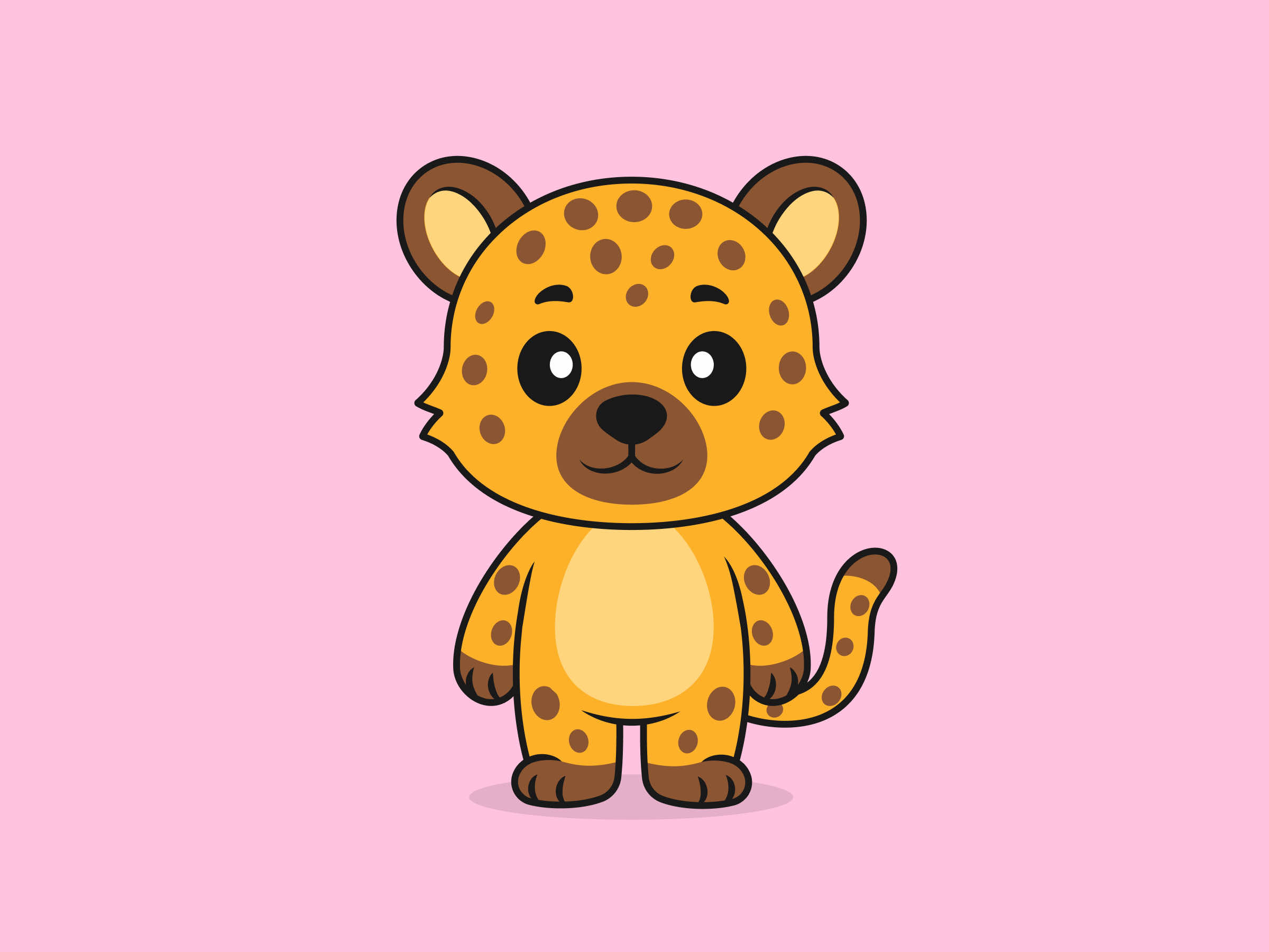 Cute Leopard Standing Front View – Flat Vector Cartoon Illustration of a Leopard Character, Isolated Icon Concept