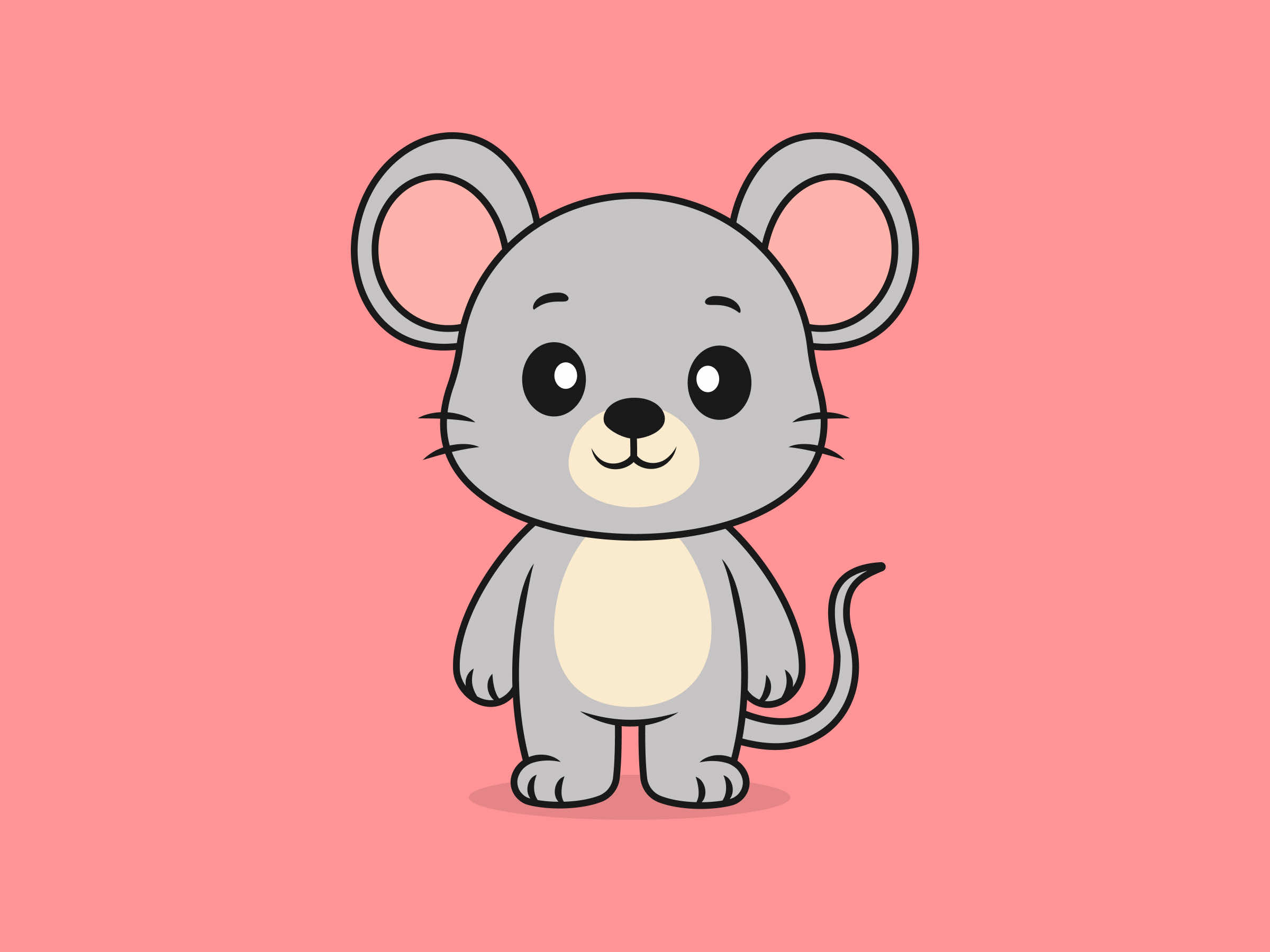 Cute Mouse Standing Front View – Flat Vector Cartoon Illustration of a Mouse Character, Isolated Icon Concept