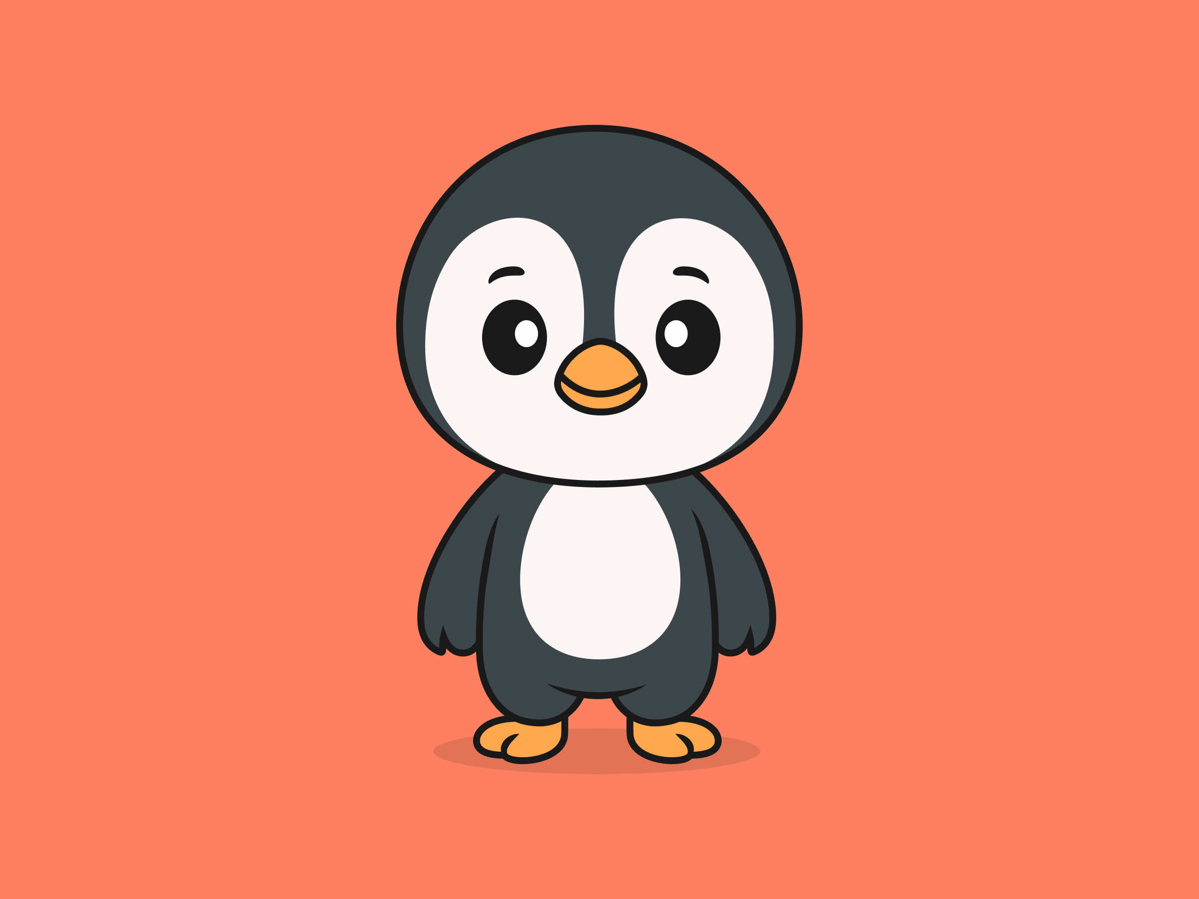 Cute Penguin Standing Front View – Flat Vector Cartoon Illustration of a Penguin Character, Isolated Icon Concept