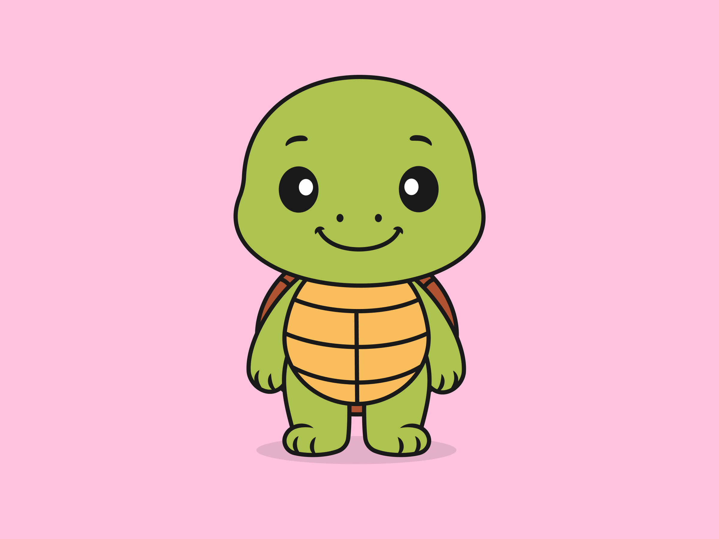 Cute Turtle Standing Front View – Flat Vector Cartoon Illustration of a Turtle Character, Isolated Icon Concept