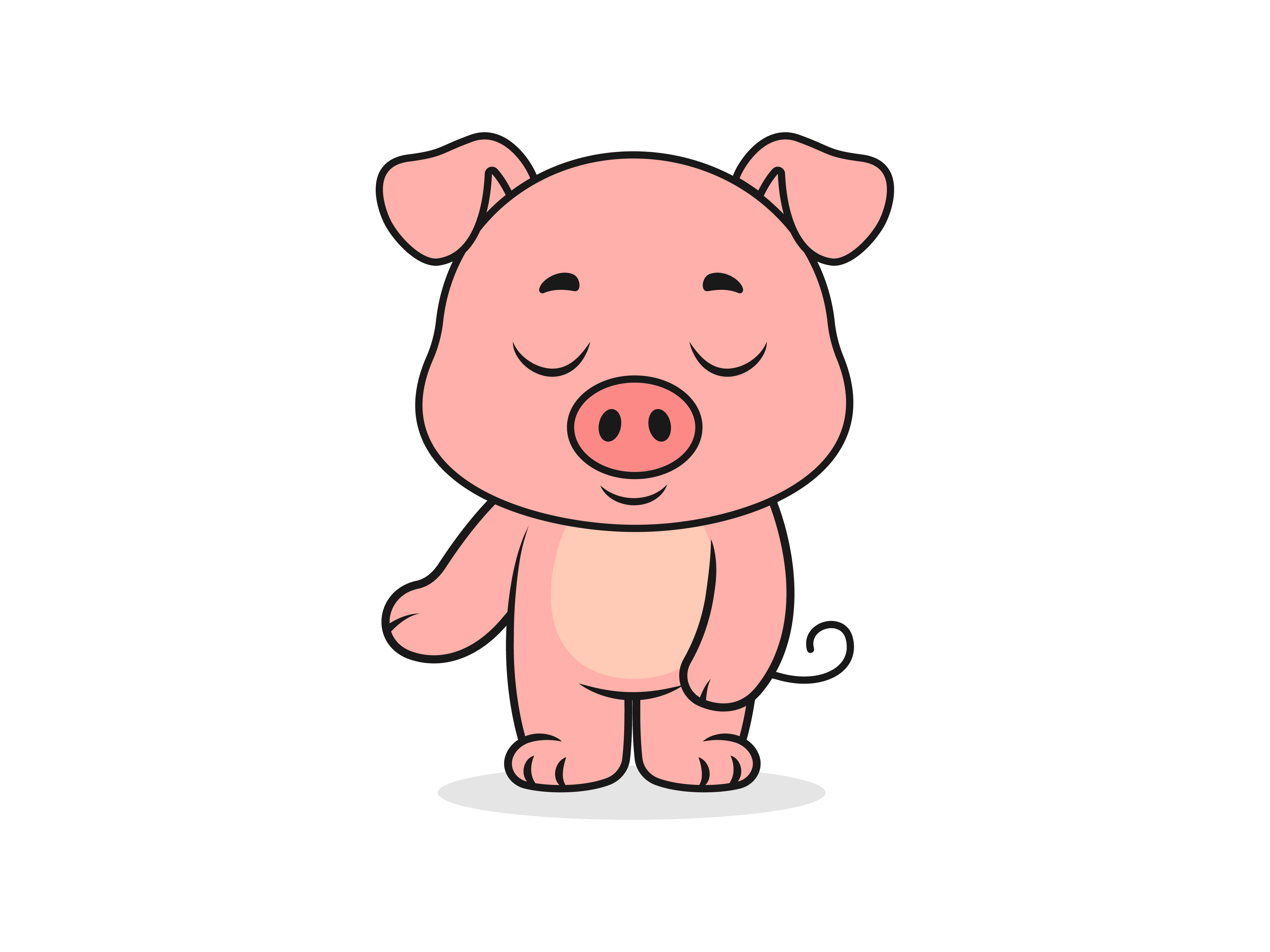 Cute Pig Bowing Pose – Flat Vector Cartoon Illustration of a Pig Character