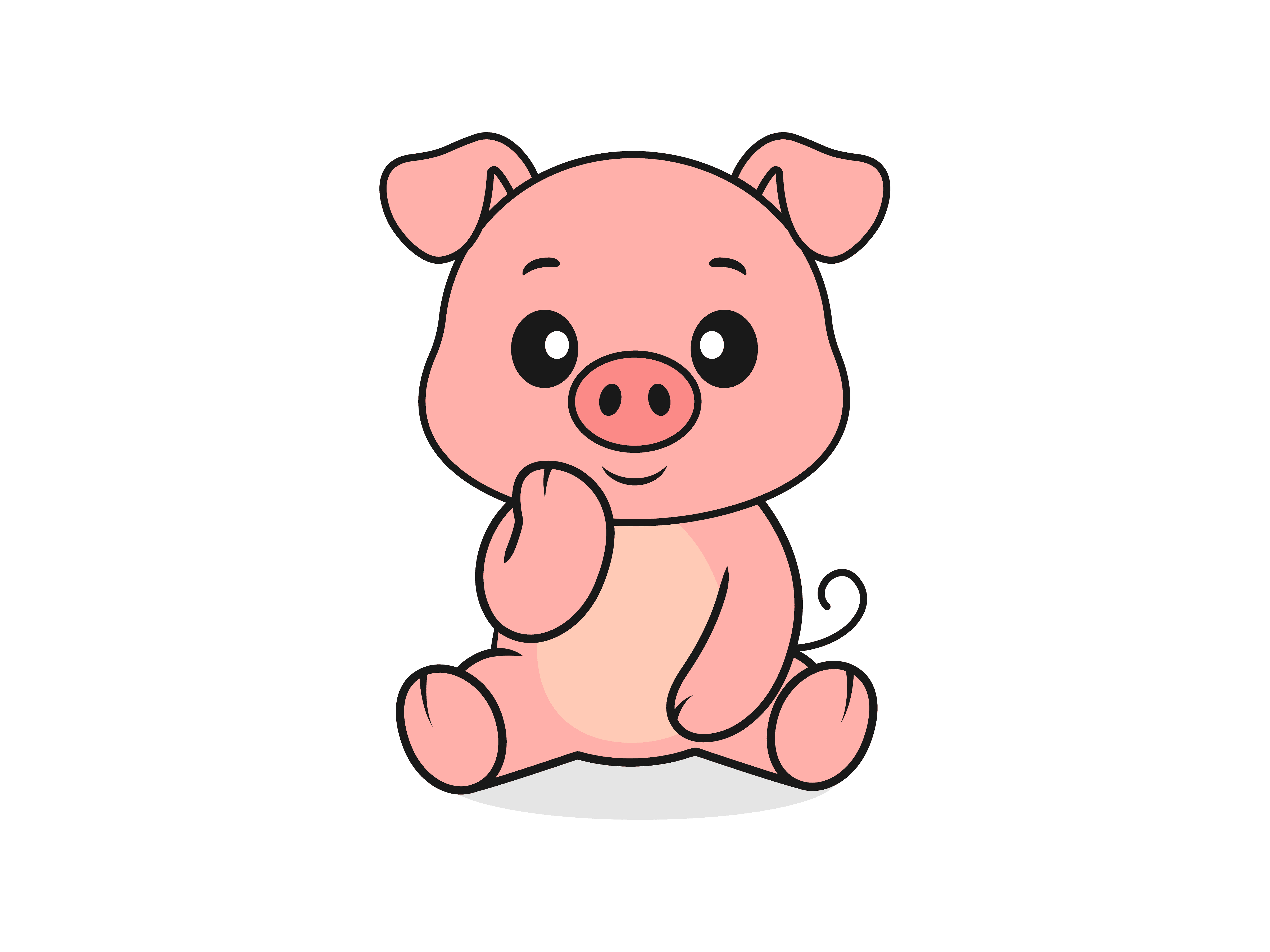 Cute Pig Chin Rest Pose – Flat Vector Cartoon Illustration of a Pig Character