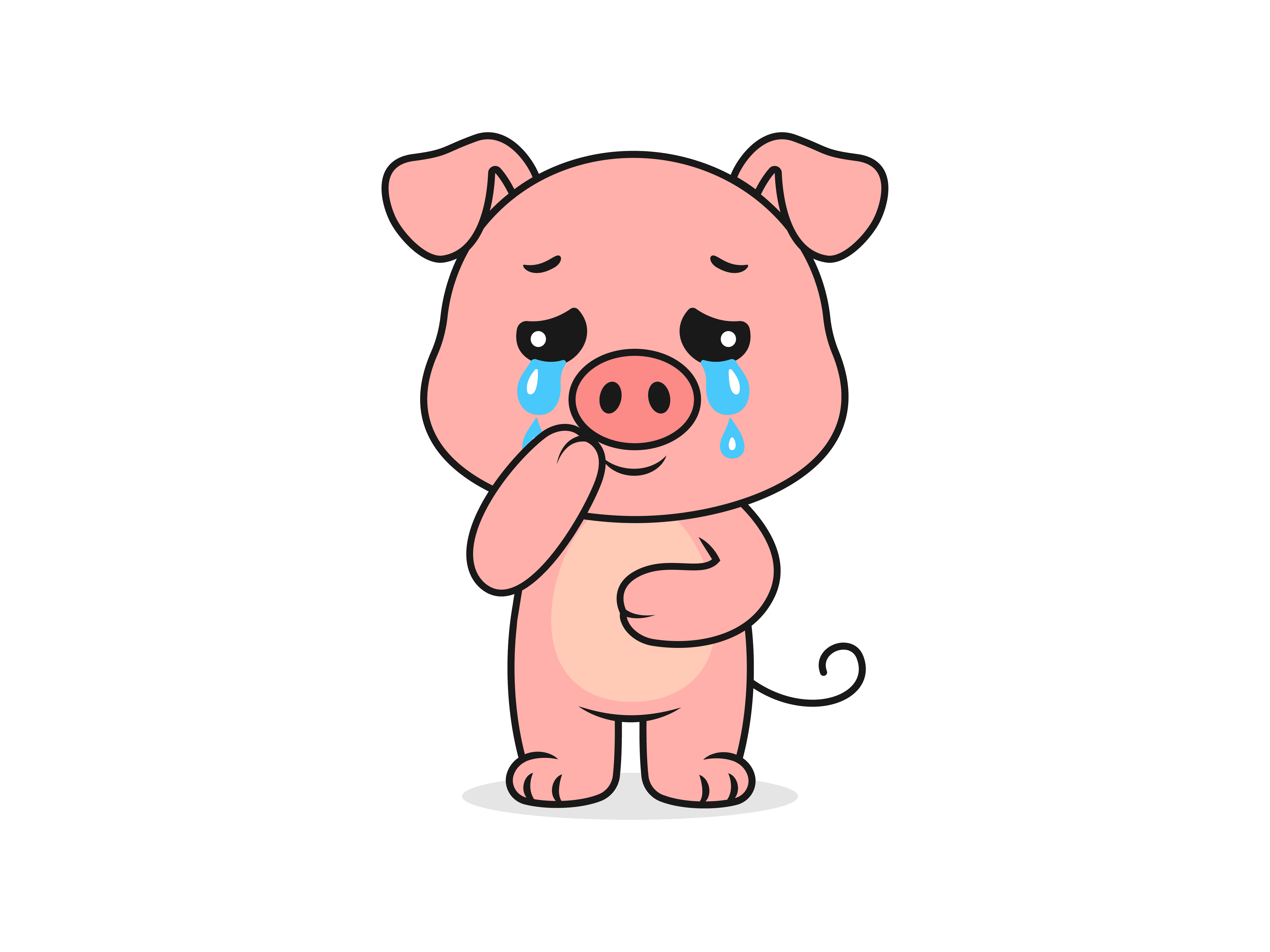 Cute Pig Crying Pose – Flat Vector Cartoon Illustration of a Pig Character