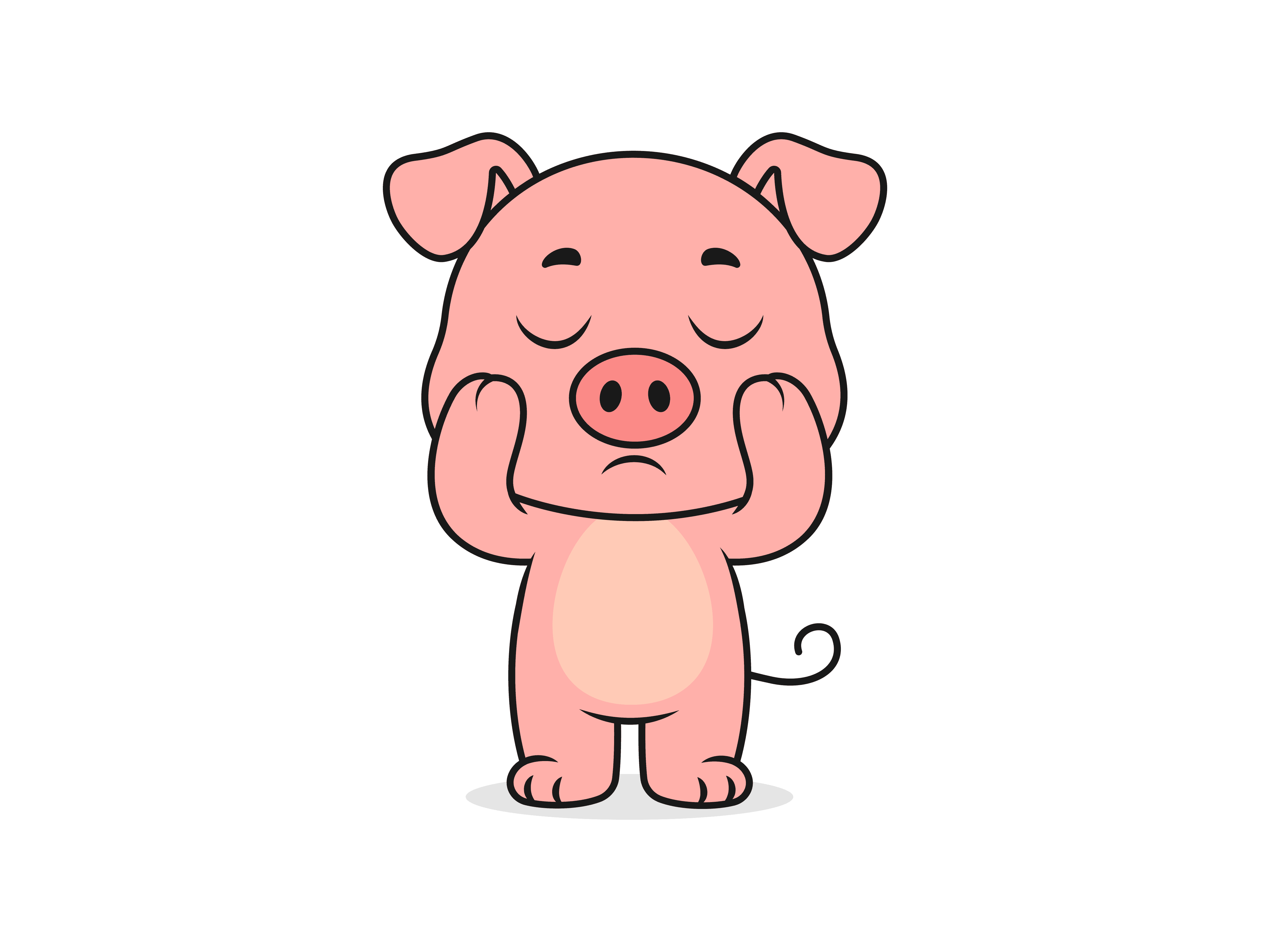 Cute Pig Holding Head Pose – Flat Vector Cartoon Illustration of a Pig Character