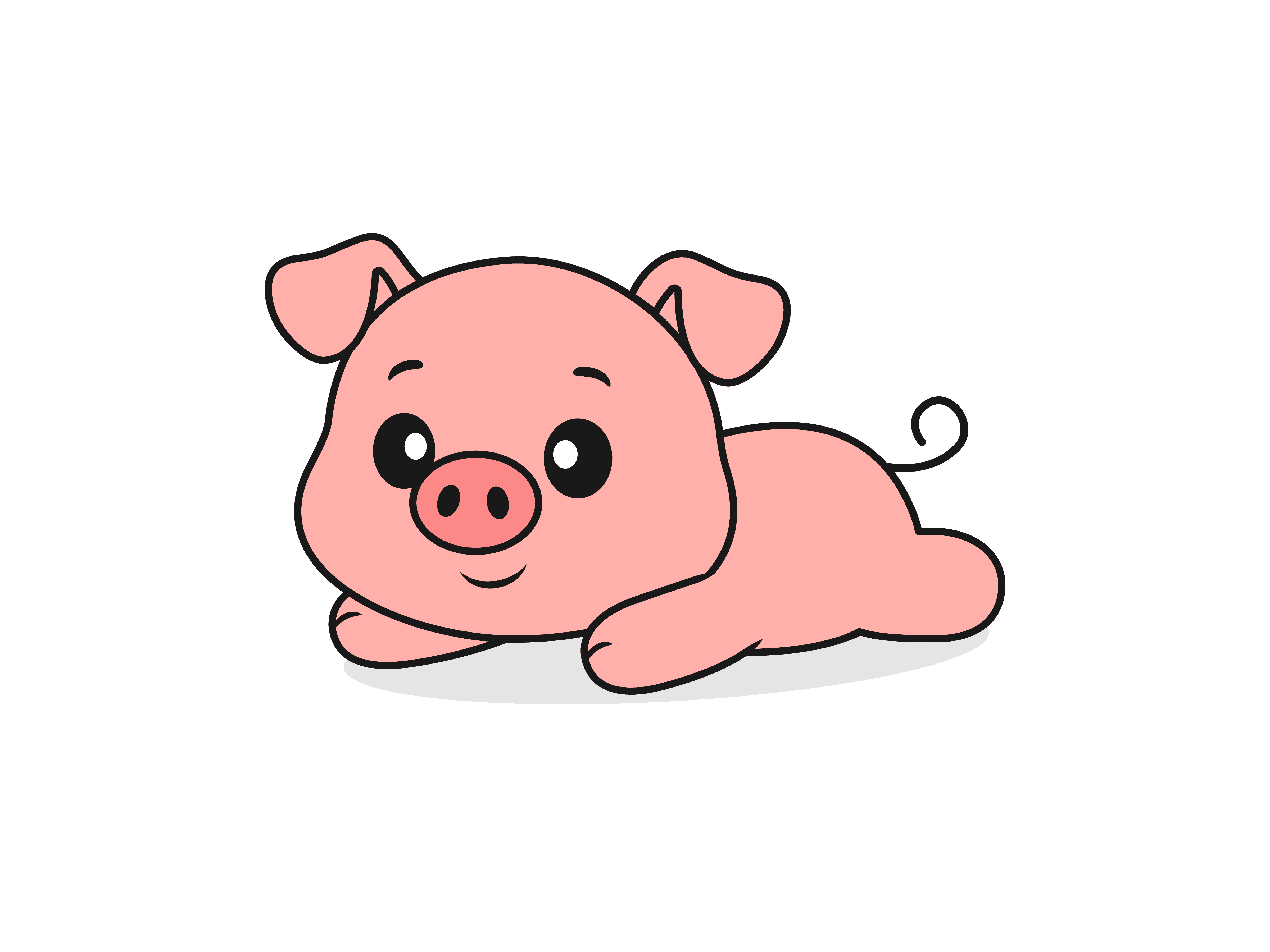 Cute Pig Lying Pose – Flat Vector Cartoon Illustration of a Pig Character