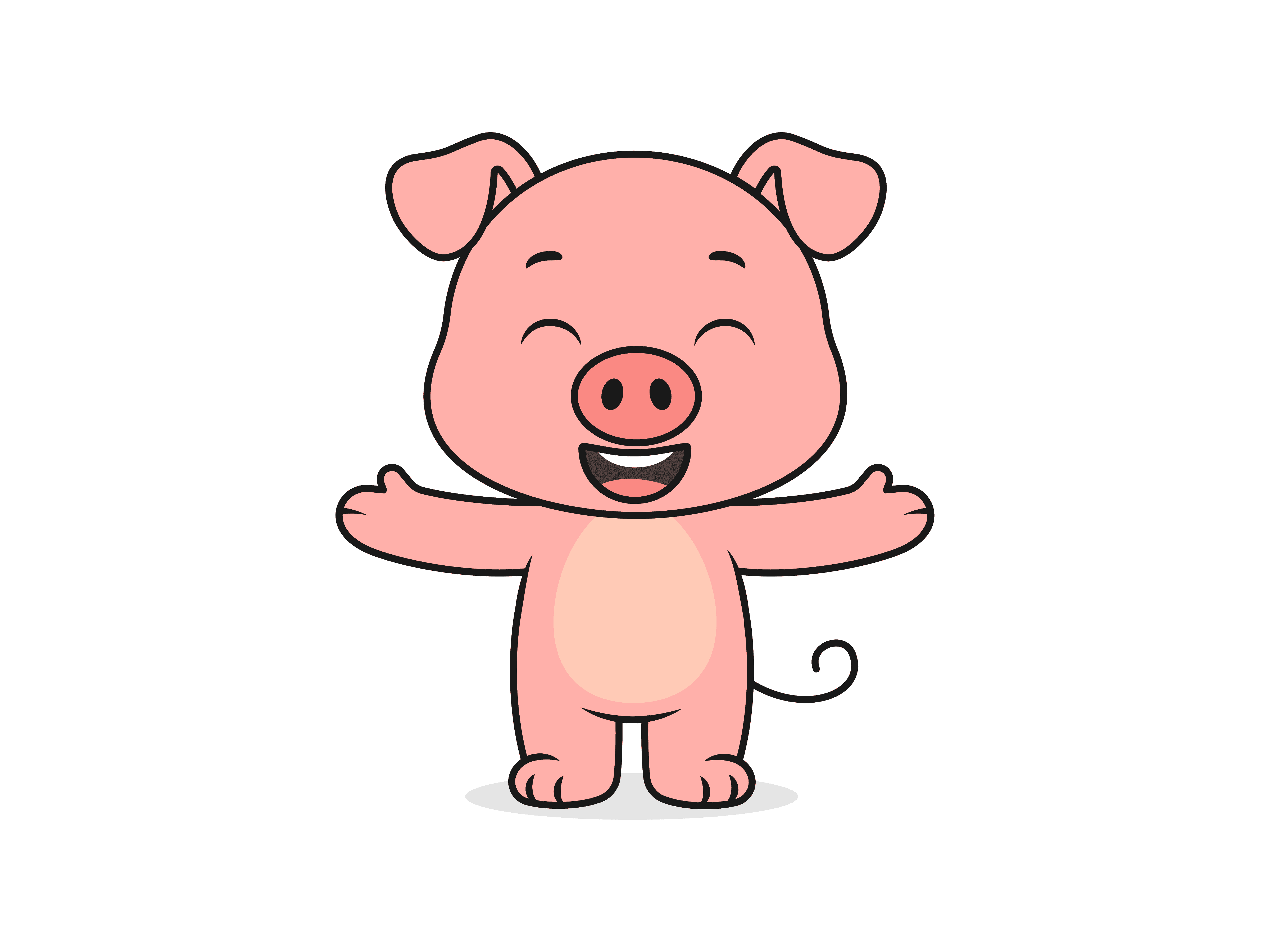 Cute Pig Open Arms Pose – Flat Vector Cartoon Illustration of a Pig Character