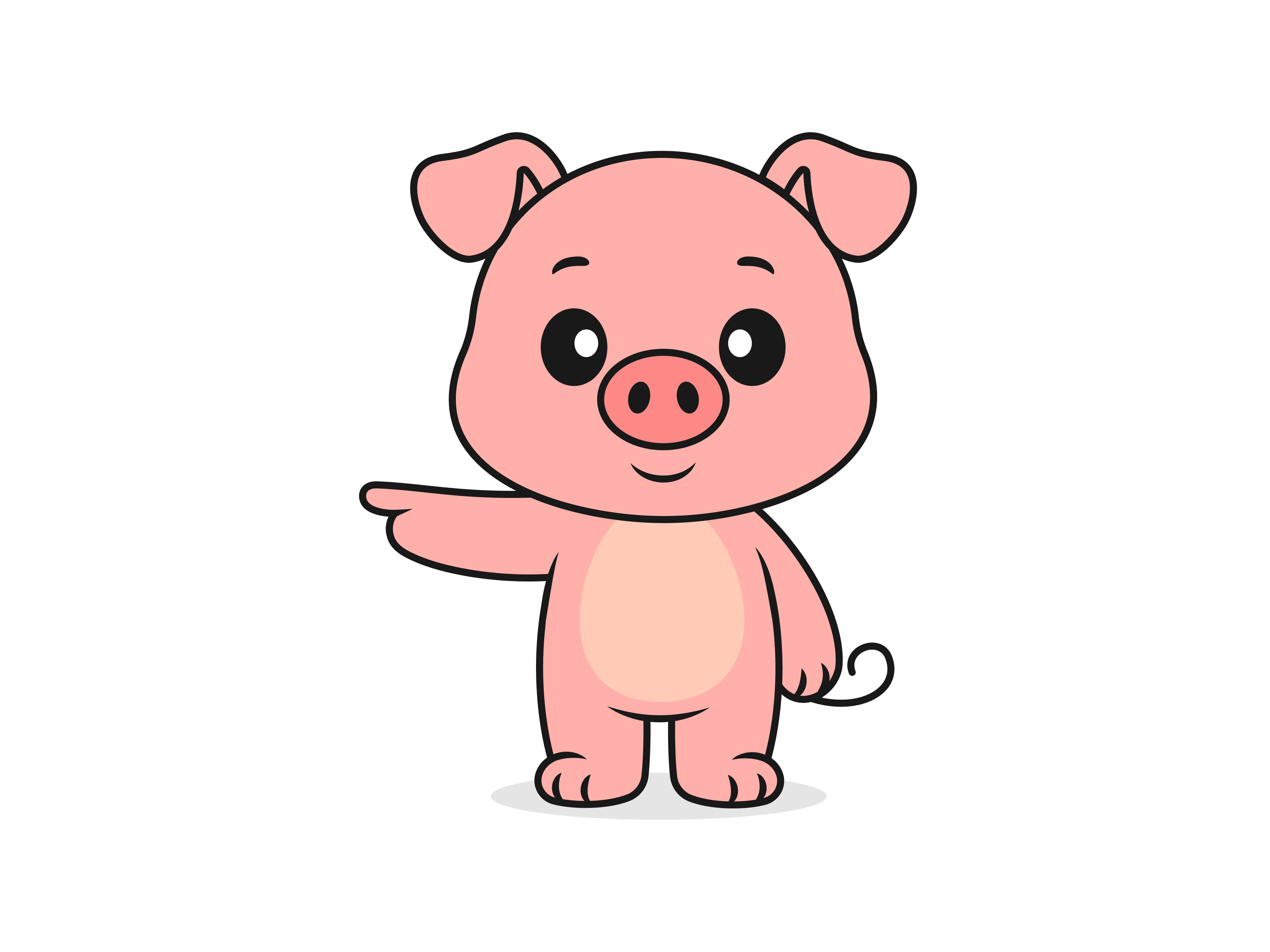 Cute Pig Pointing Pose – Flat Vector Cartoon Illustration of a Pig Character