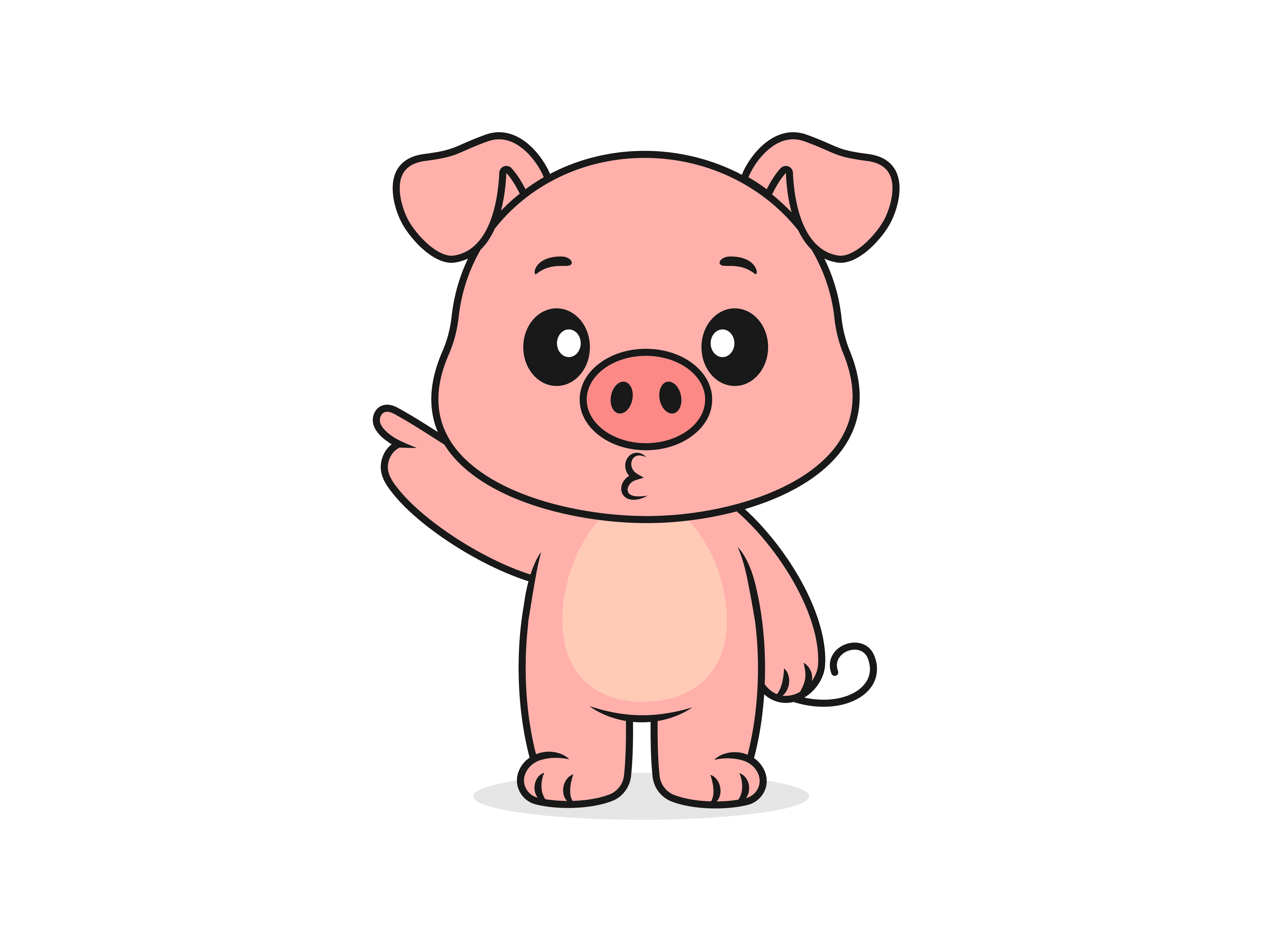 Cute Pig Pointing to the Sky – Flat Vector Cartoon Illustration of a Pig Character