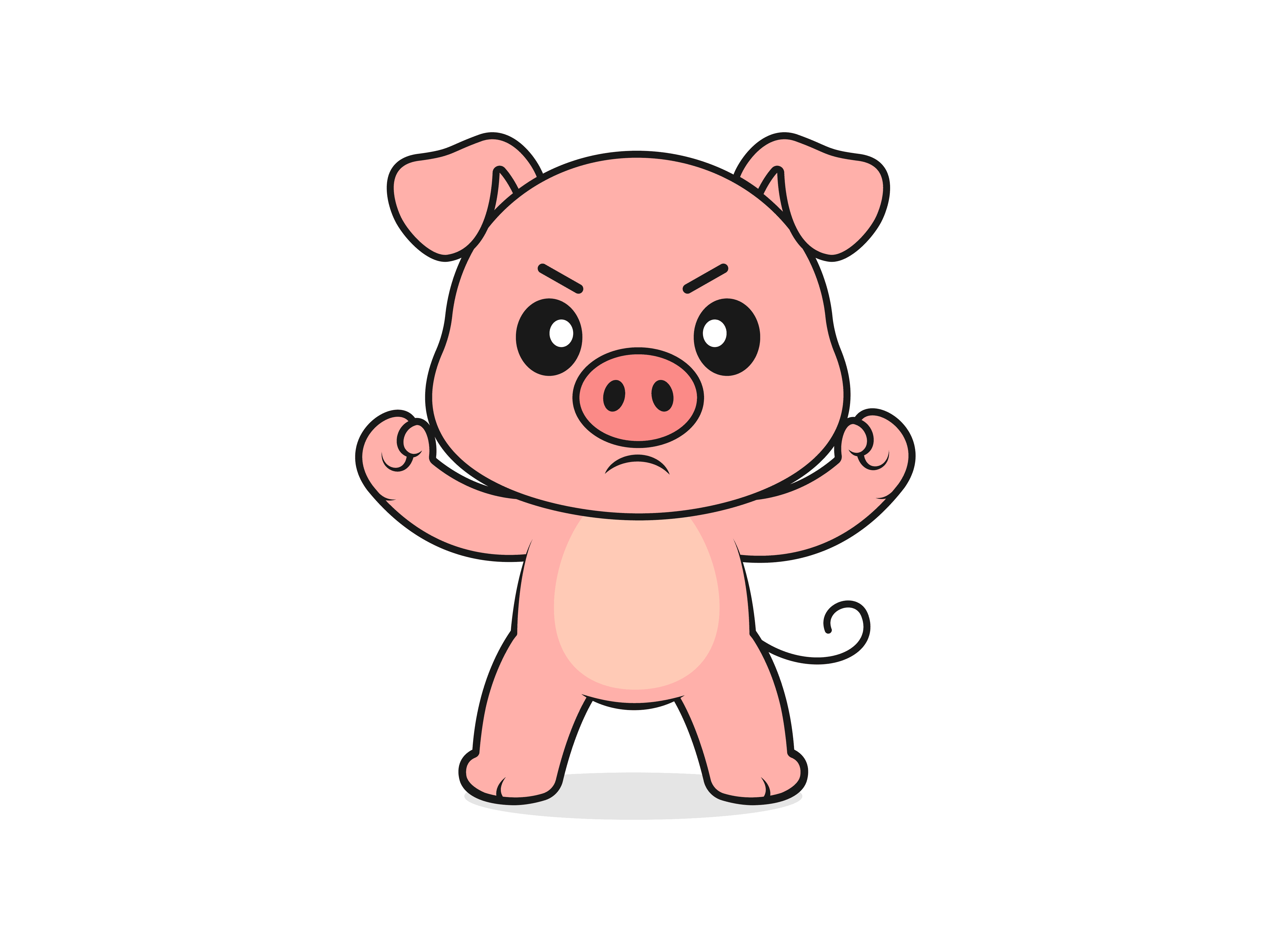 Cute Pig Power Summon Pose – Flat Vector Cartoon Illustration of a Pig Character