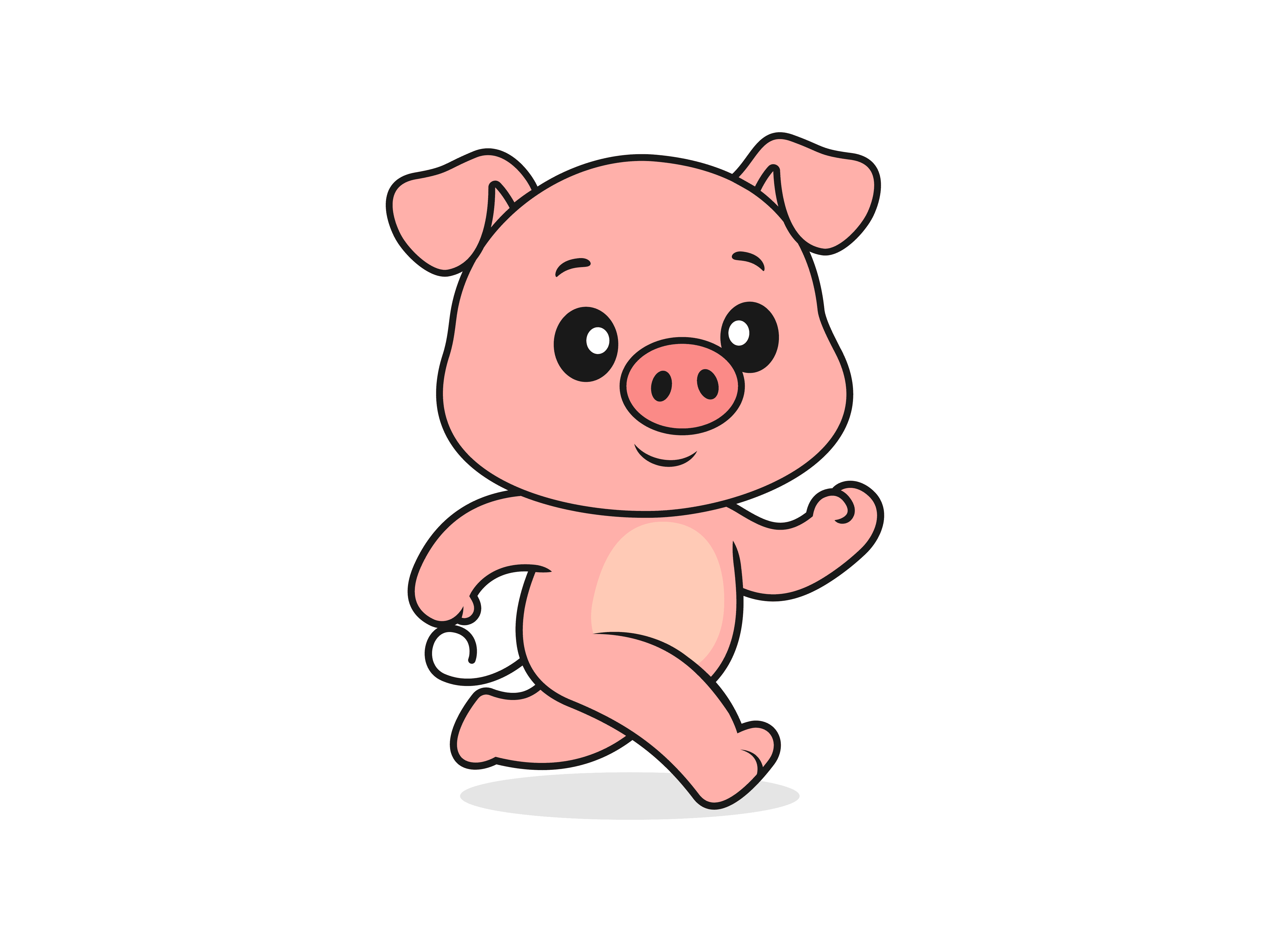 Cute Pig Running Pose – Flat Vector Cartoon Illustration of a Pig Character