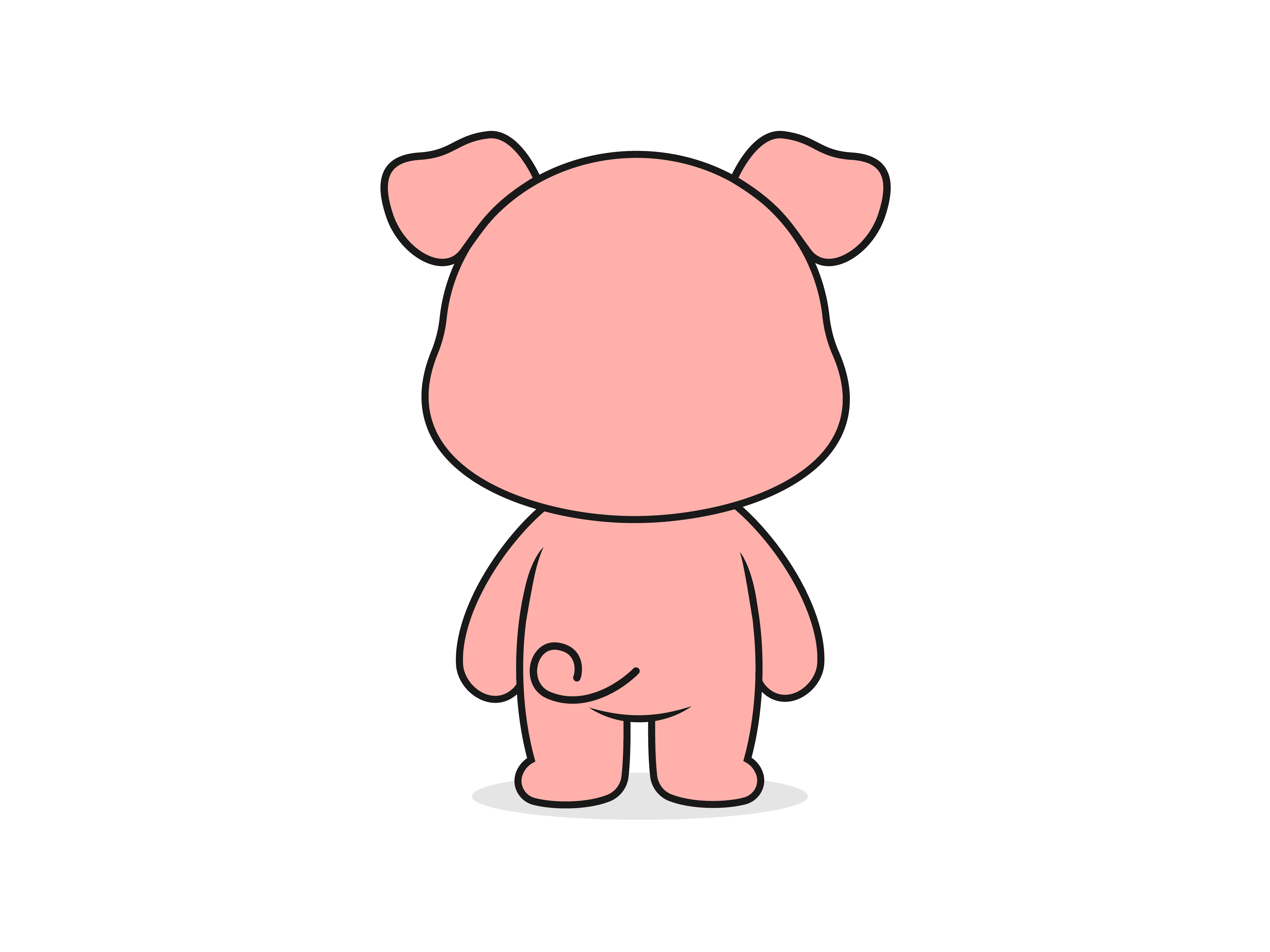 Cute Pig Standing Back Pose – Flat Vector Cartoon Illustration of a Pig Character