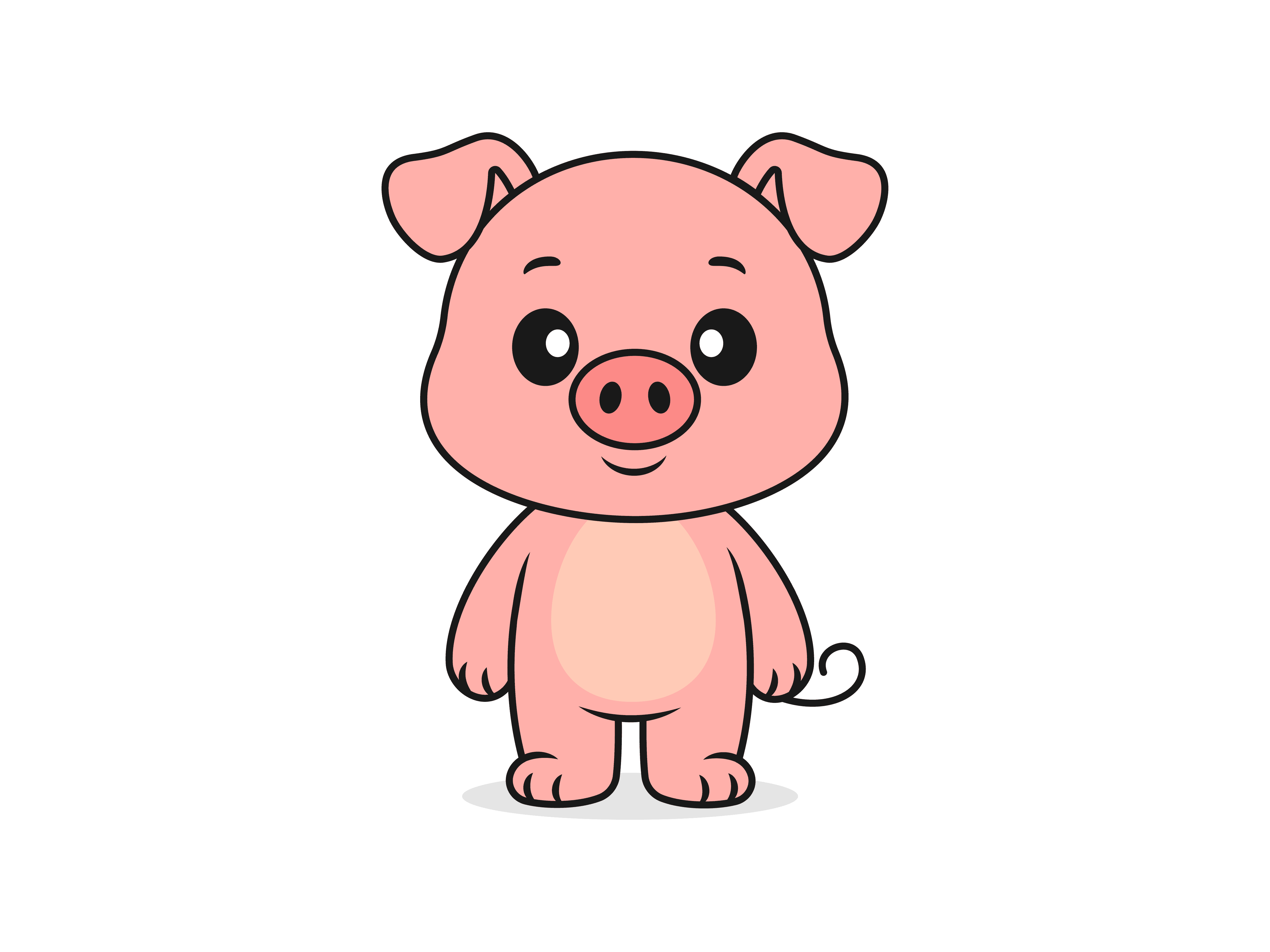 Cute Pig Standing Front Pose – Flat Vector Cartoon Illustration of a Pig Character