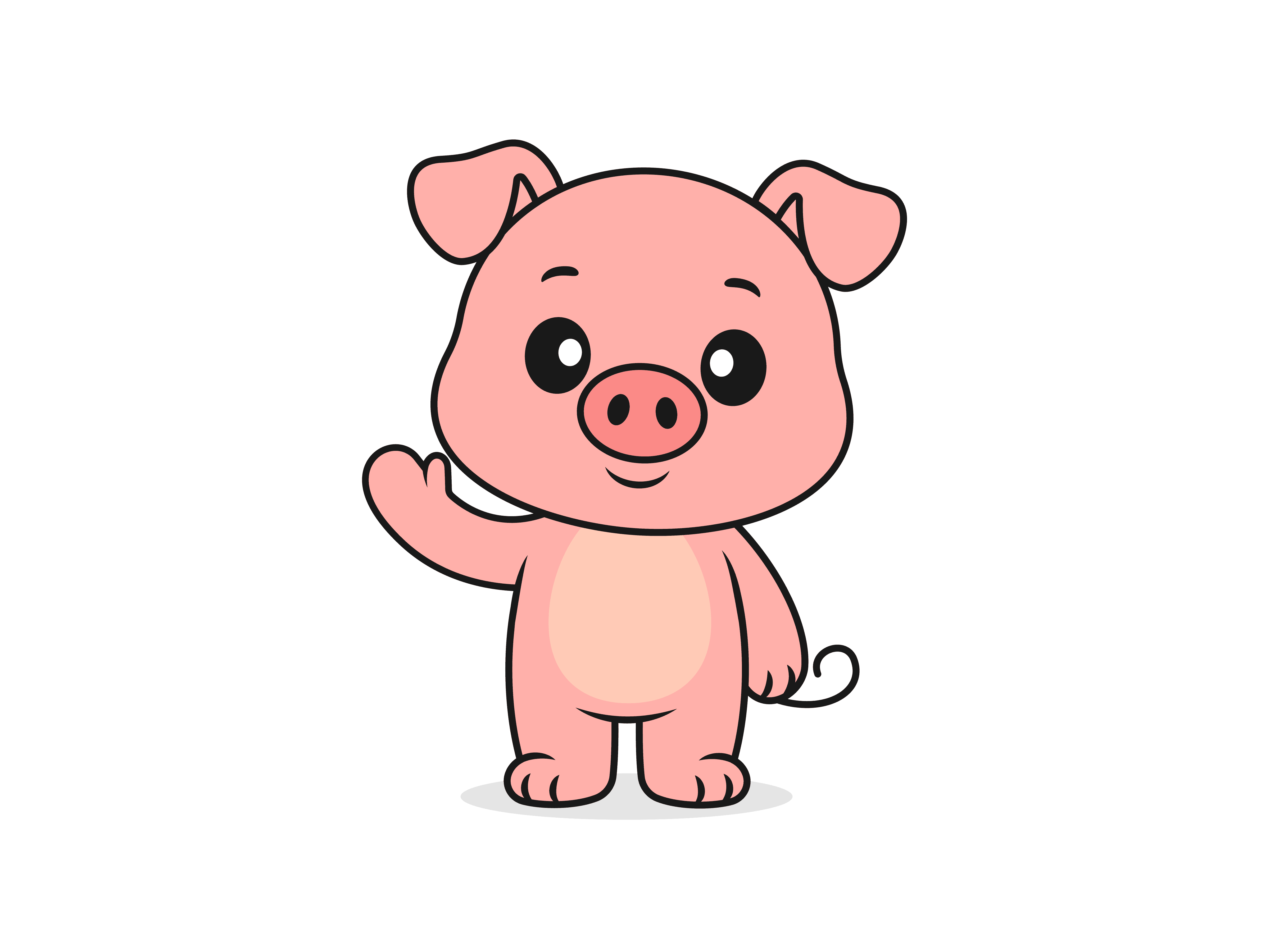Cute Pig Waving Pose – Flat Vector Cartoon Illustration of a Pig Character